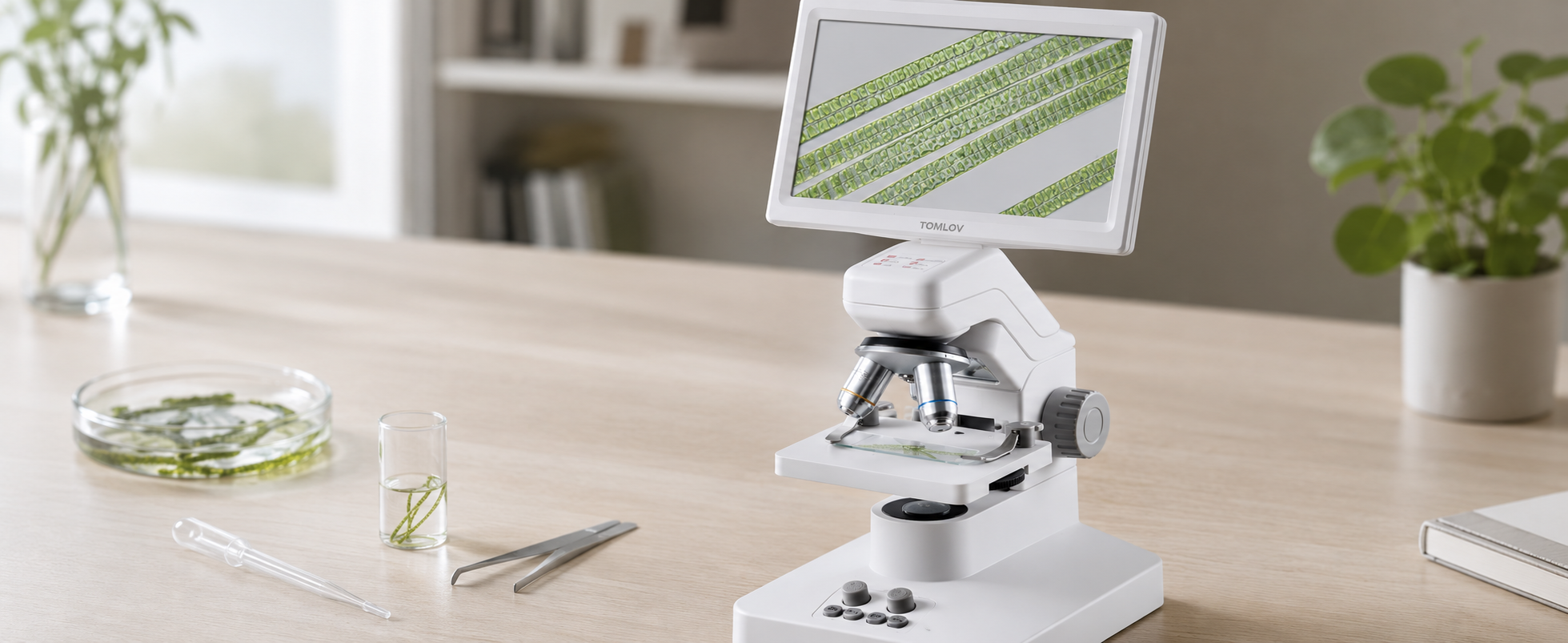 Spirogyra viewed with a digital microscope.