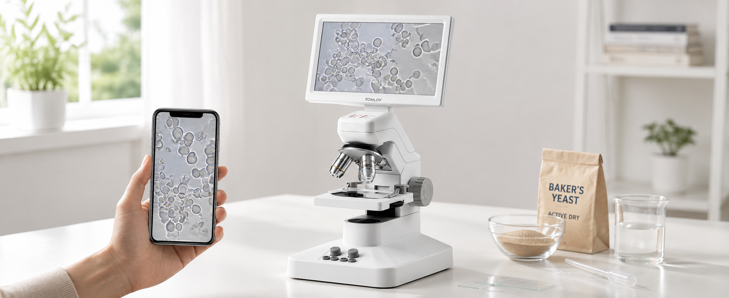 Viewing yeast with a digital microscope.