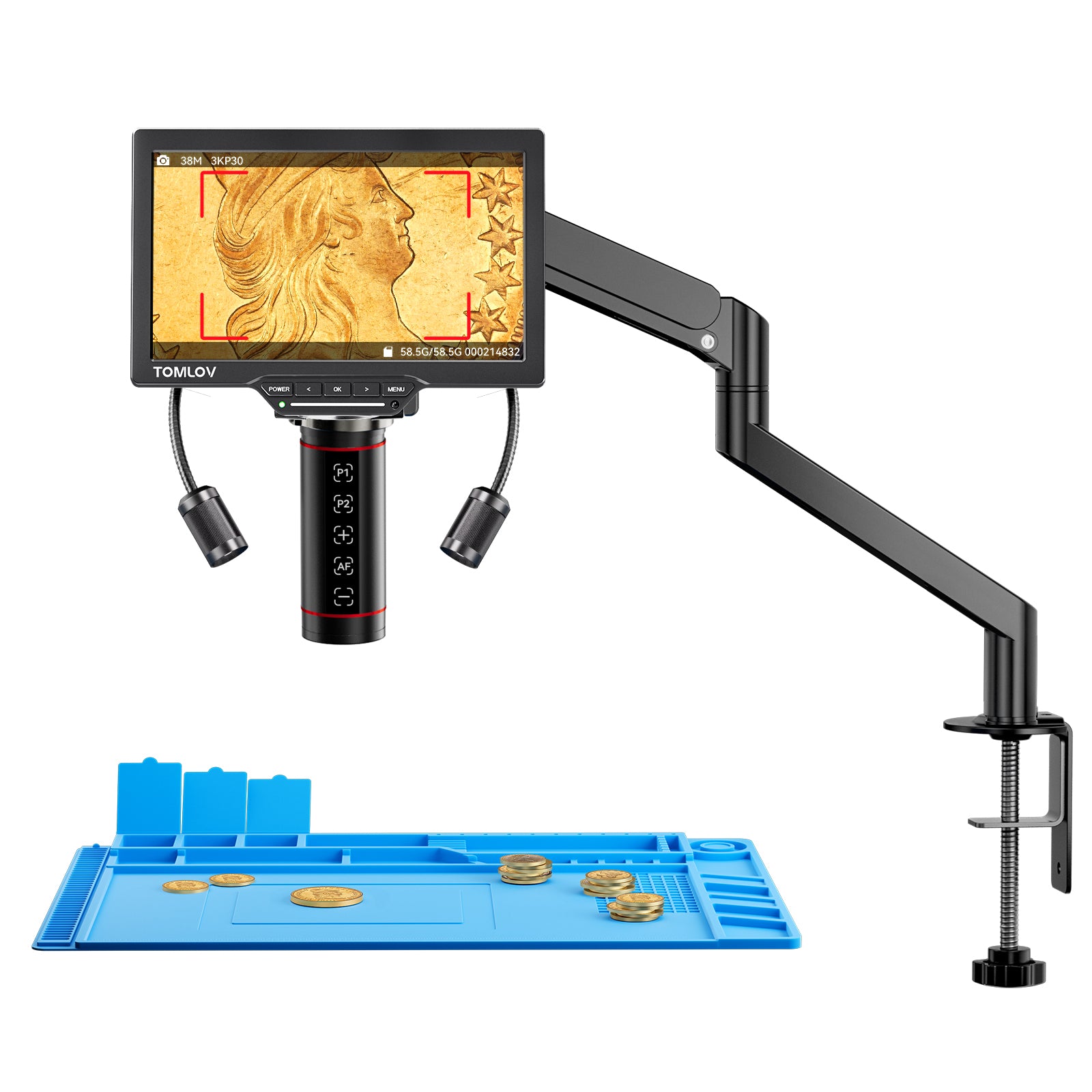 TOMLOV TM3K-AF Autofocus Digital Microscope 3K Flex Arm HDMI Microscope with Screen