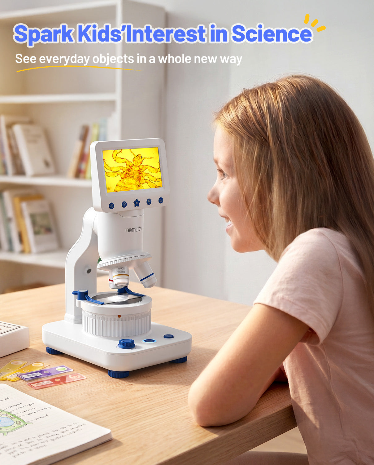 TOMLOV DM302K Microscope for Kids, 800X Science Kit, 4.3" Screen STEM Toy