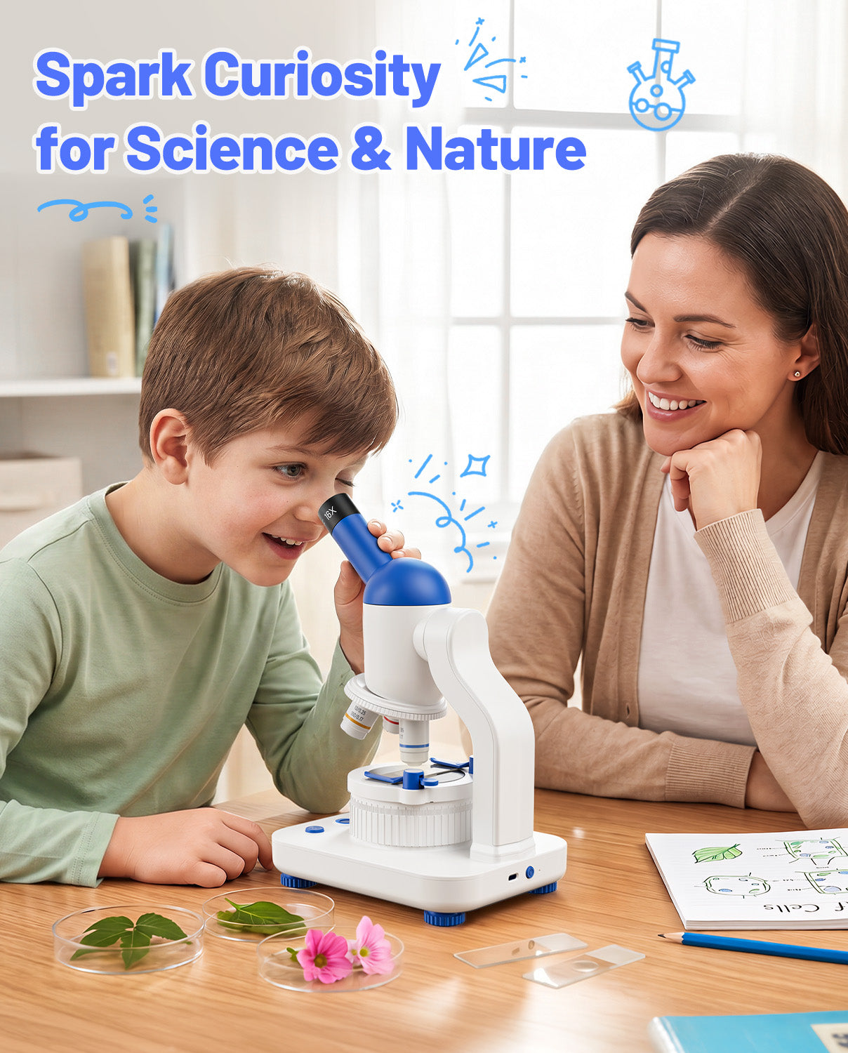 TOMLOV DM301K Microscope for Kids, 640X Educational Science Kit, STEM Toy