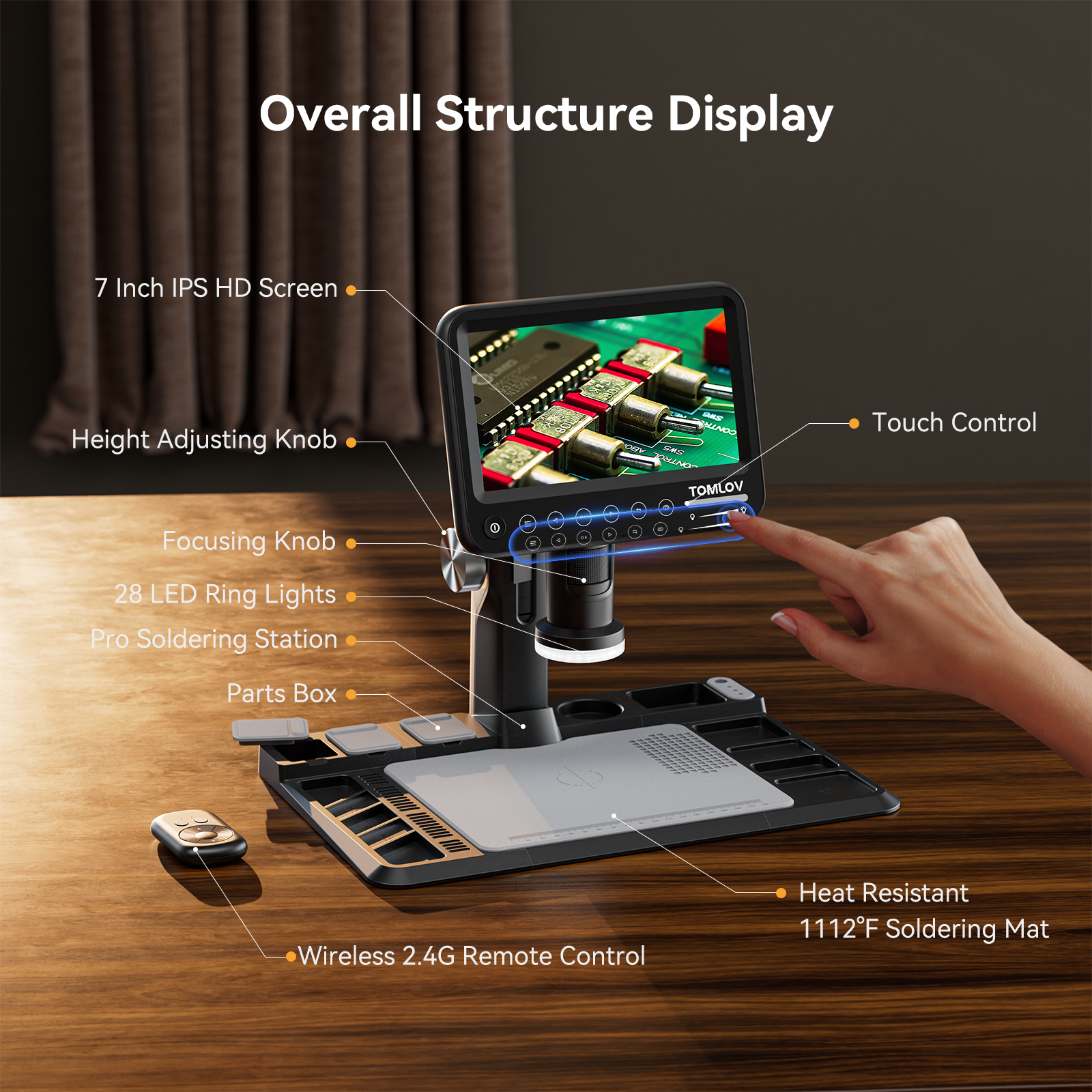 TOMLOV TRM101 7" IPS Digital Microscope 1600X, Pro Soldering Microscope with Pro Soldering Station