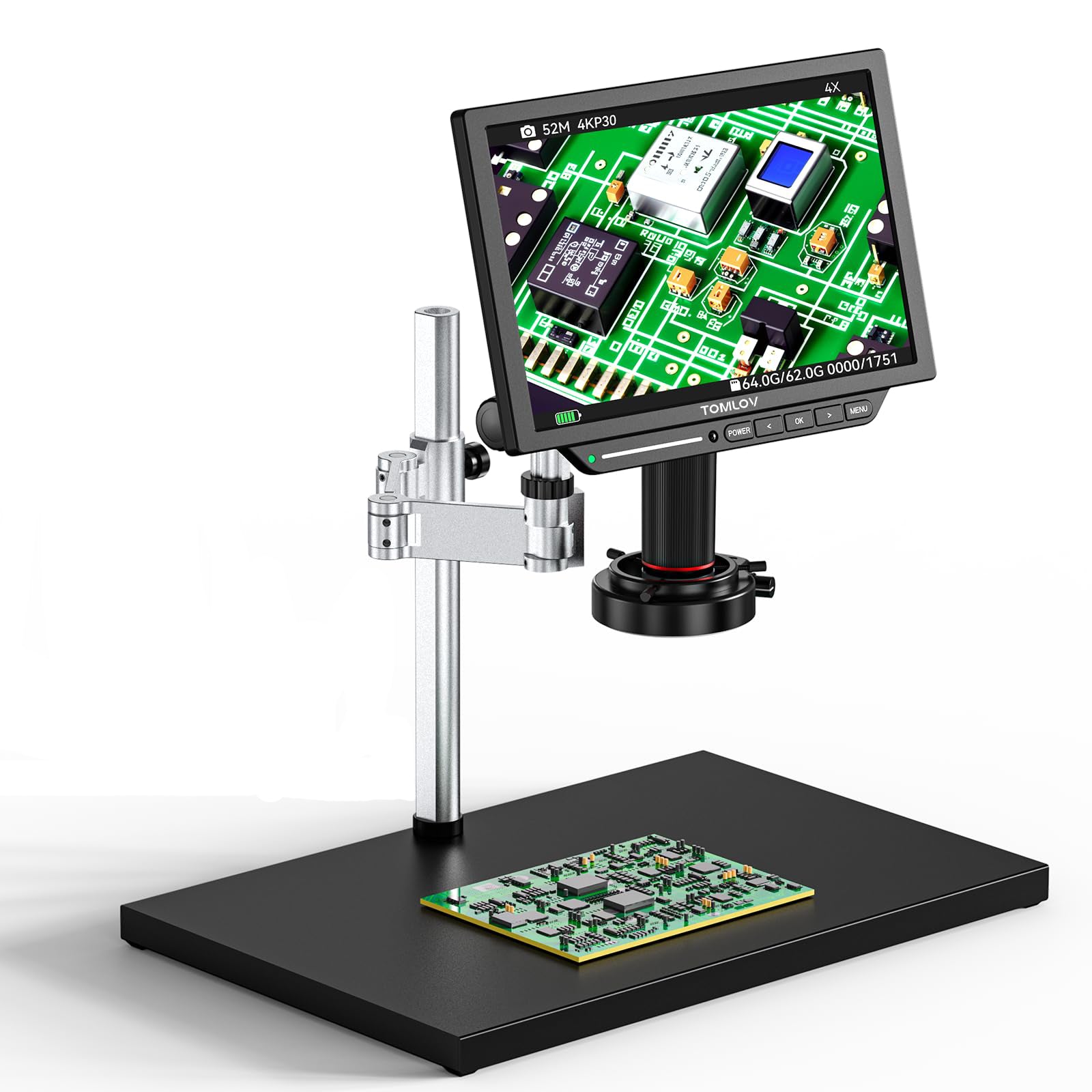 TOMLOV TM4K 10" Flex Arm Digital Microscope 2000x, Spin Arm Soldering Microscope for Electronics Repair