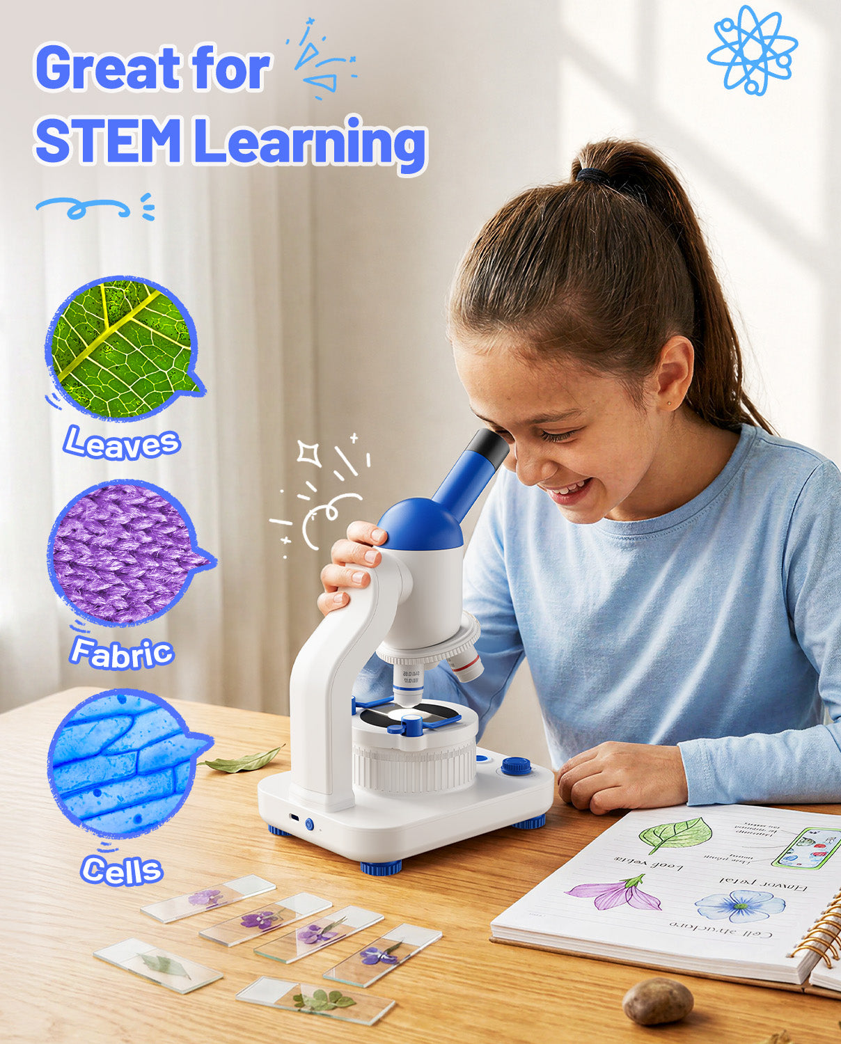 TOMLOV DM301K Microscope for Kids, 640X Educational Science Kit, STEM Toy