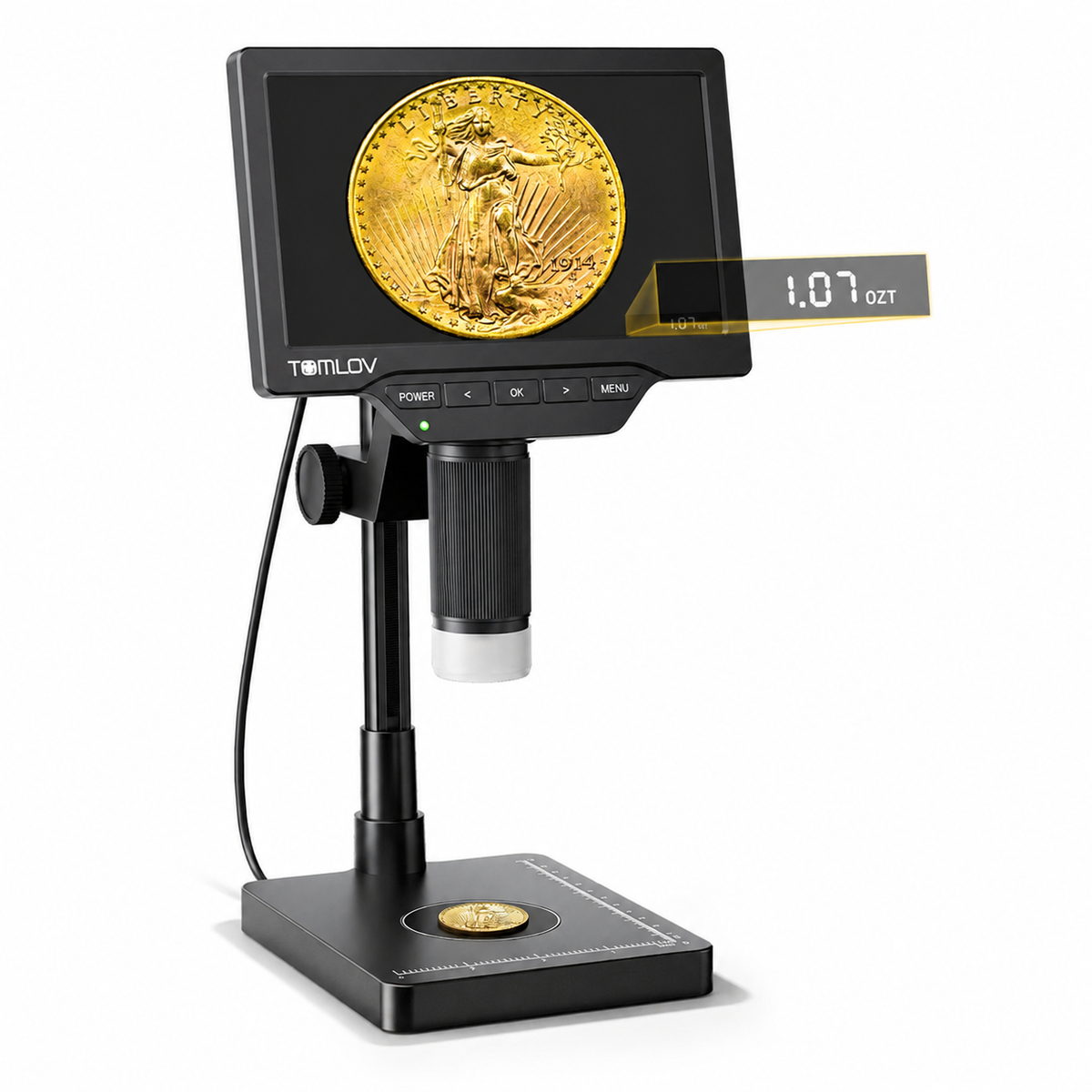 【NEW】TOMLOV DM4W Max 2K Coin Microscope with Built-in Scale, 7" Full Coin View