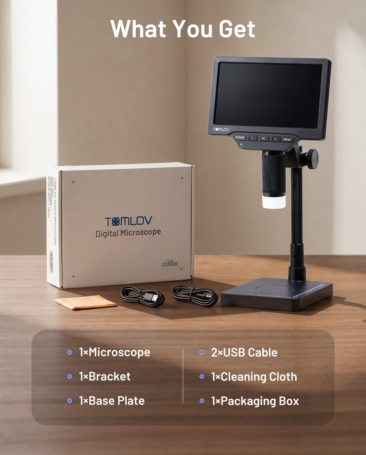 TOMLOV DM4W Max 2K Coin Microscope with Built-in Scale, 7" Full Coin View