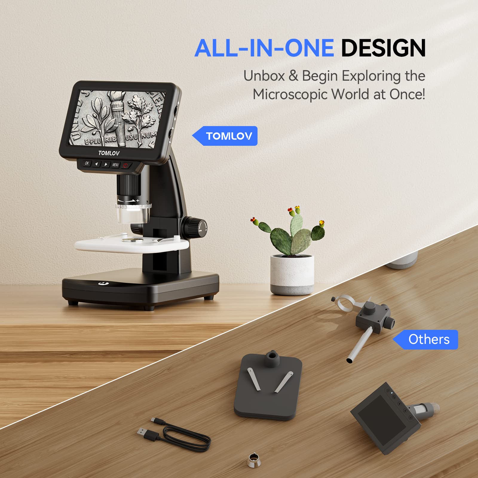 TOMLOV DM13 1000X LCD Digital Microscope, Coin Microscope with 5" IPS Screen