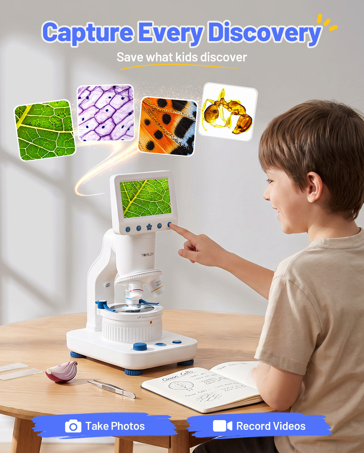 TOMLOV DM302K Microscope for Kids, 800X Science Kit, 4.3" Screen STEM Toy
