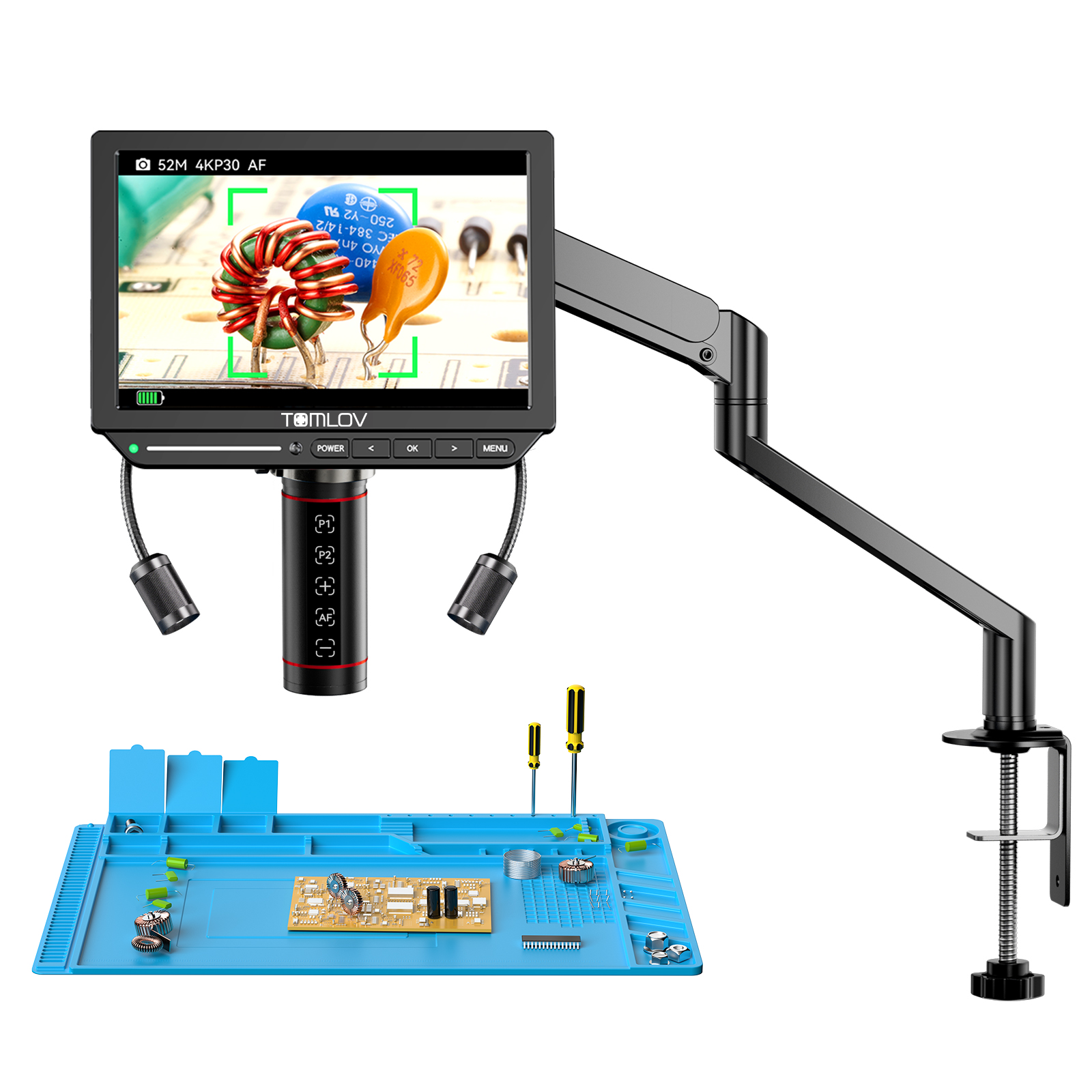 TOMLOV Autofocus 4K Digital Microscope, 8" TM4K-AF Flex Arm for Soldering