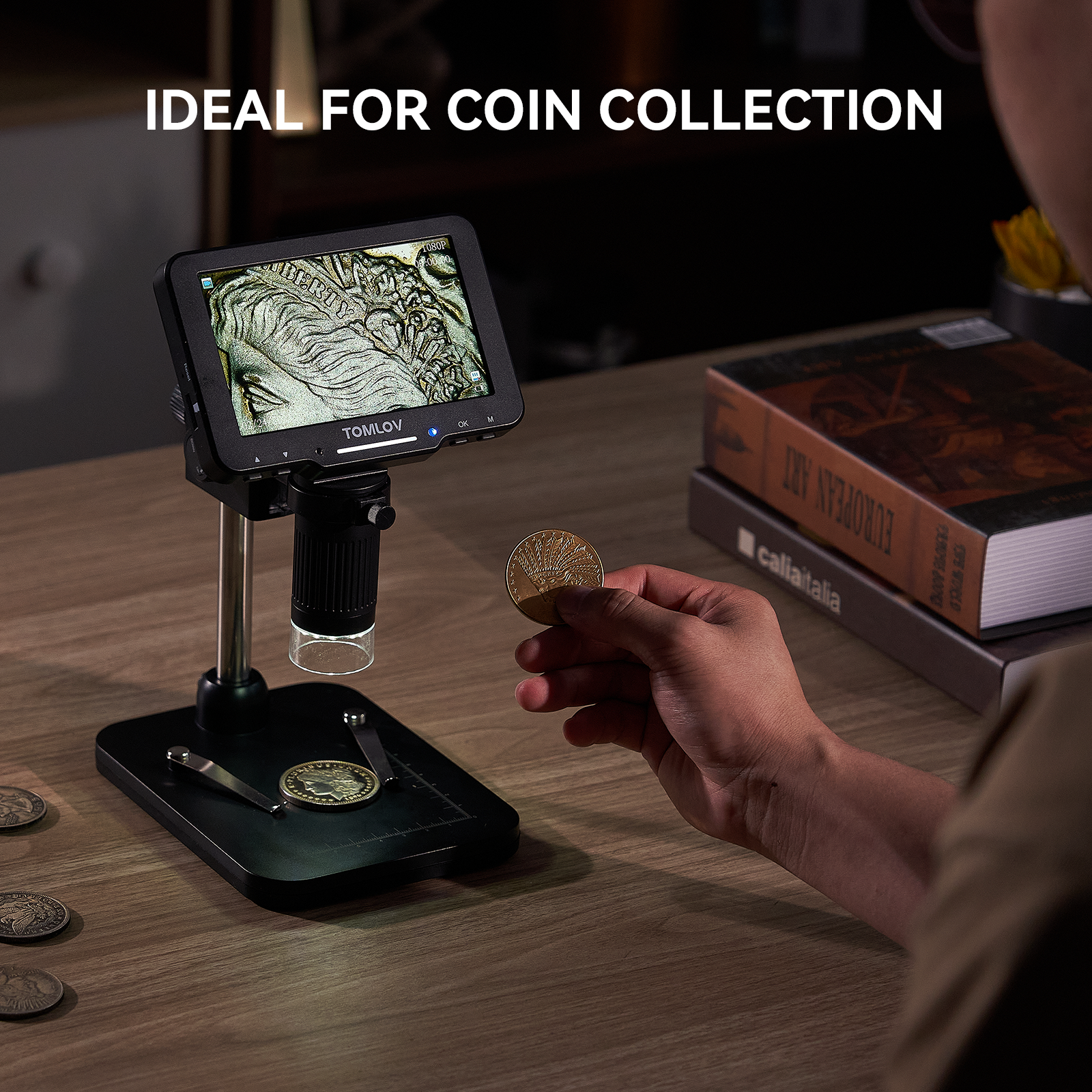 TOMLOV DM5 5’’ 1080P Coin Microscope 1000X,