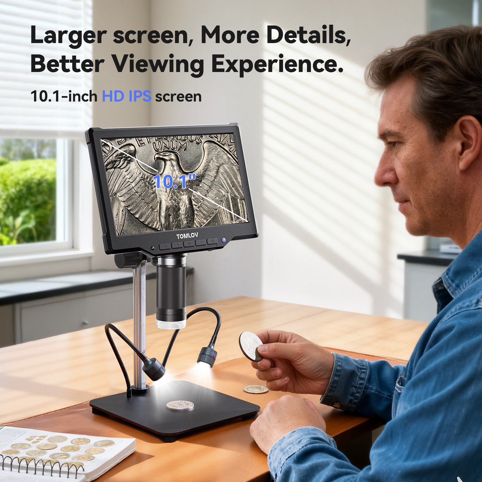 TOMLOV DM10 10.1" 1080P 1200X HD IPS Coin Microscope