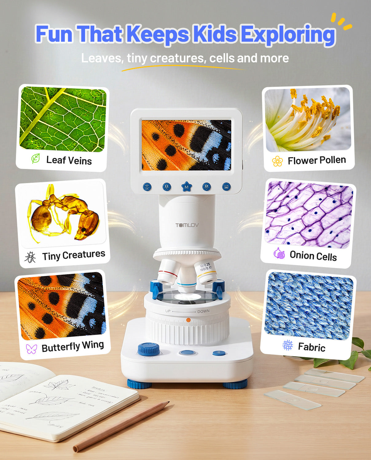 TOMLOV DM302K Microscope for Kids, 800X Science Kit, 4.3" Screen STEM Toy