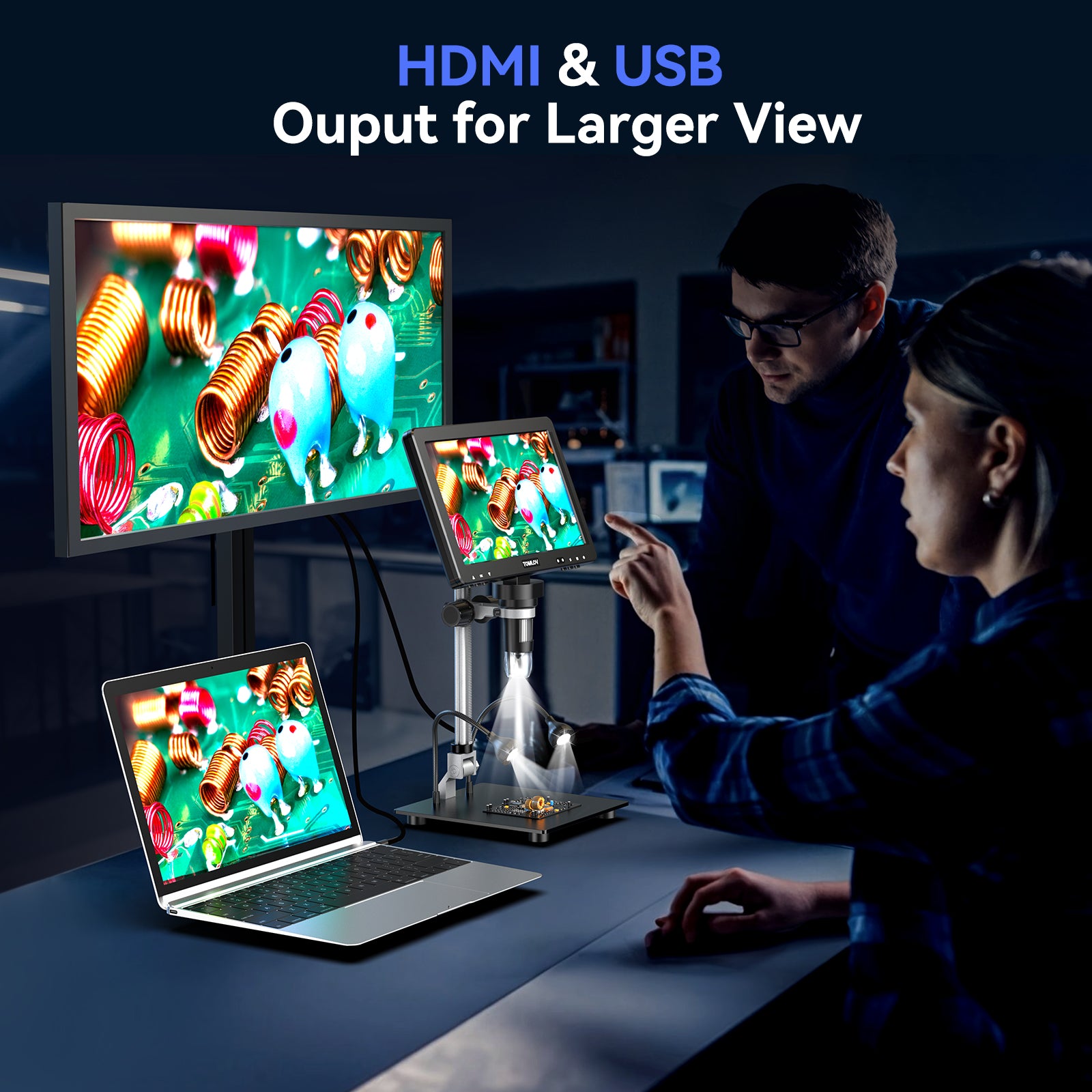 TOMLOV DM9 Max 10.1" HD IPS HDMI Digital Microscope 1500X, 20MP Coin Microscope