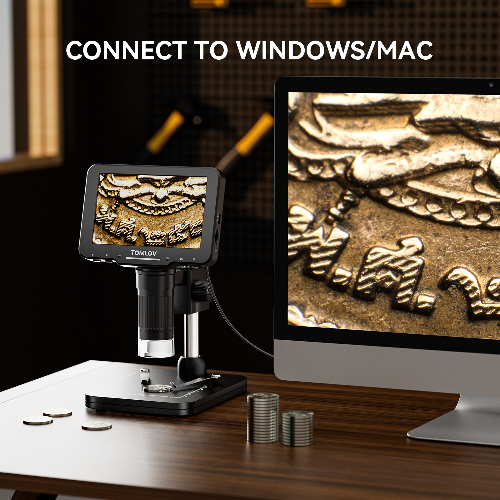 TOMLOV DM5 5’’ 1080P Coin Microscope 1000X,