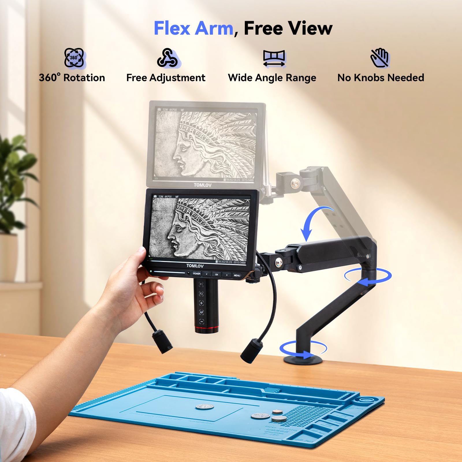 TOMLOV Autofocus 4K Digital Microscope: 8" TM4K-AF Flex Arm HDMI Micro Soldering Microscopes