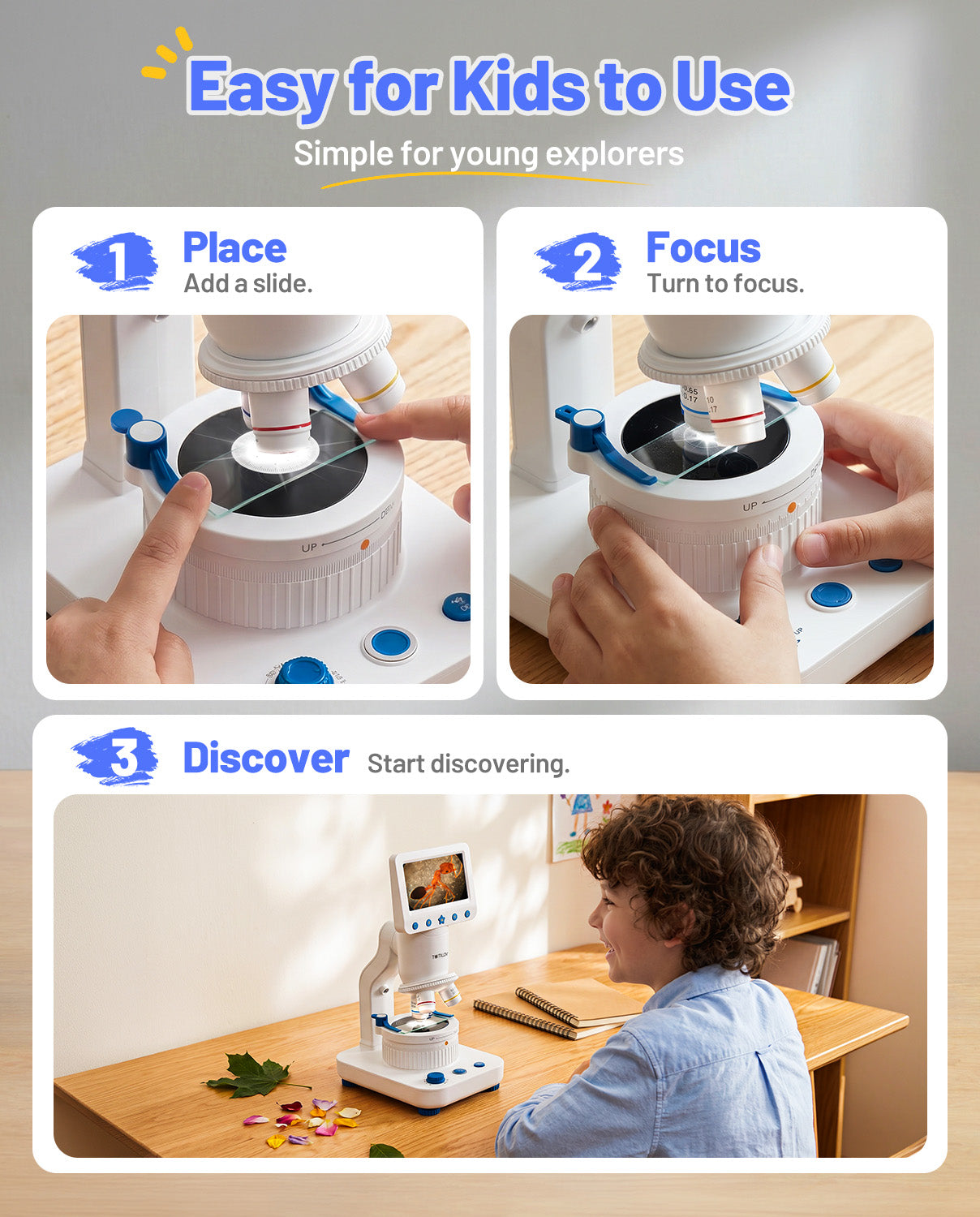 TOMLOV DM302K Microscope for Kids, 800X Science Kit, 4.3" Screen STEM Toy