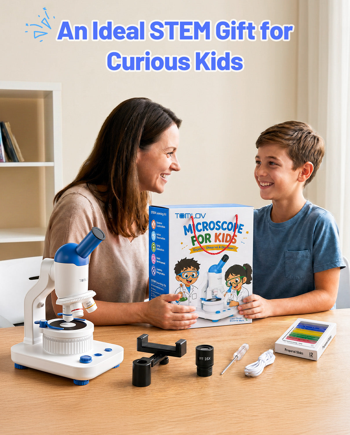 TOMLOV DM301K Microscope for Kids, 640X Educational Science Kit, STEM Toy