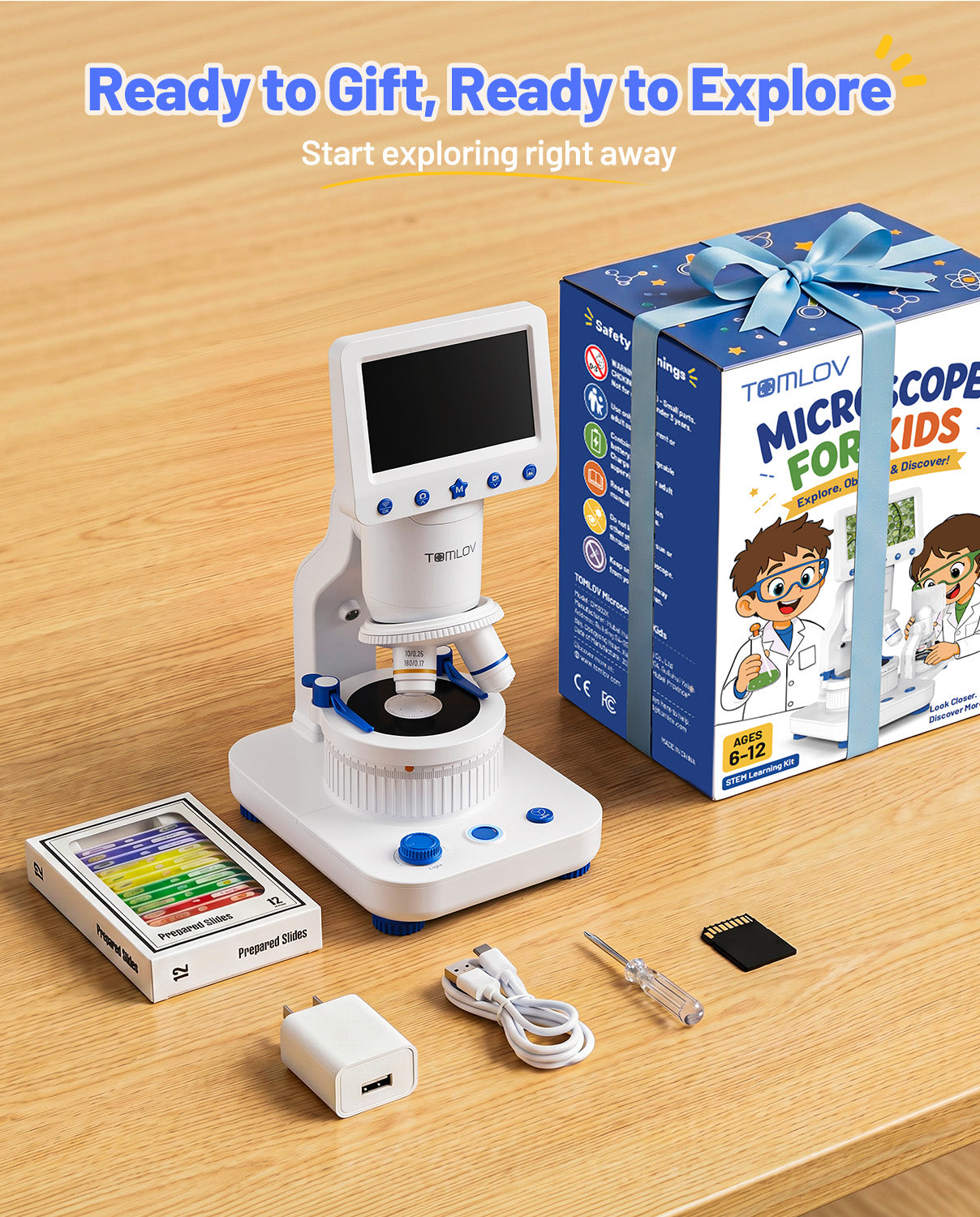 TOMLOV DM302K Microscope for Kids, 800X Science Kit, 4.3" Screen STEM Toy