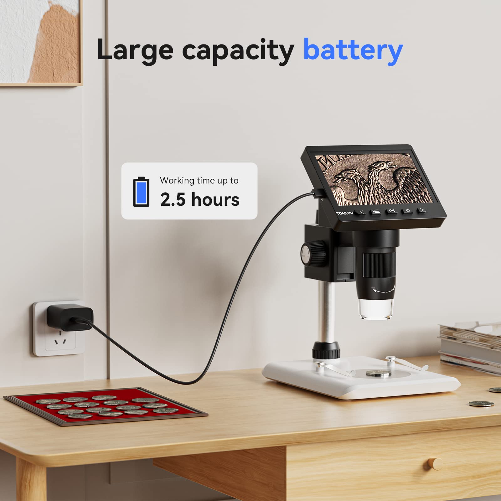 TOMLOV DM43 Coin Microscope | 4.3" LCD Digital Microscope 1000x, IPS Screen
