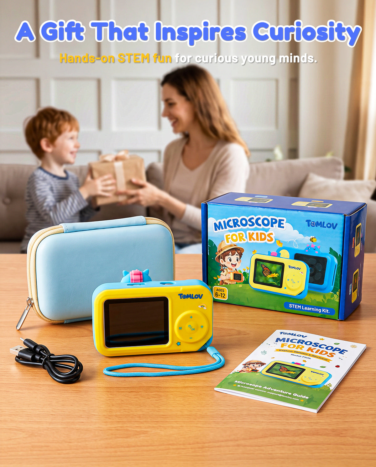 【NEW】TOMLOV P50K Digital Microscope for Kids, Handheld Miniscope STEM Toys, Blue