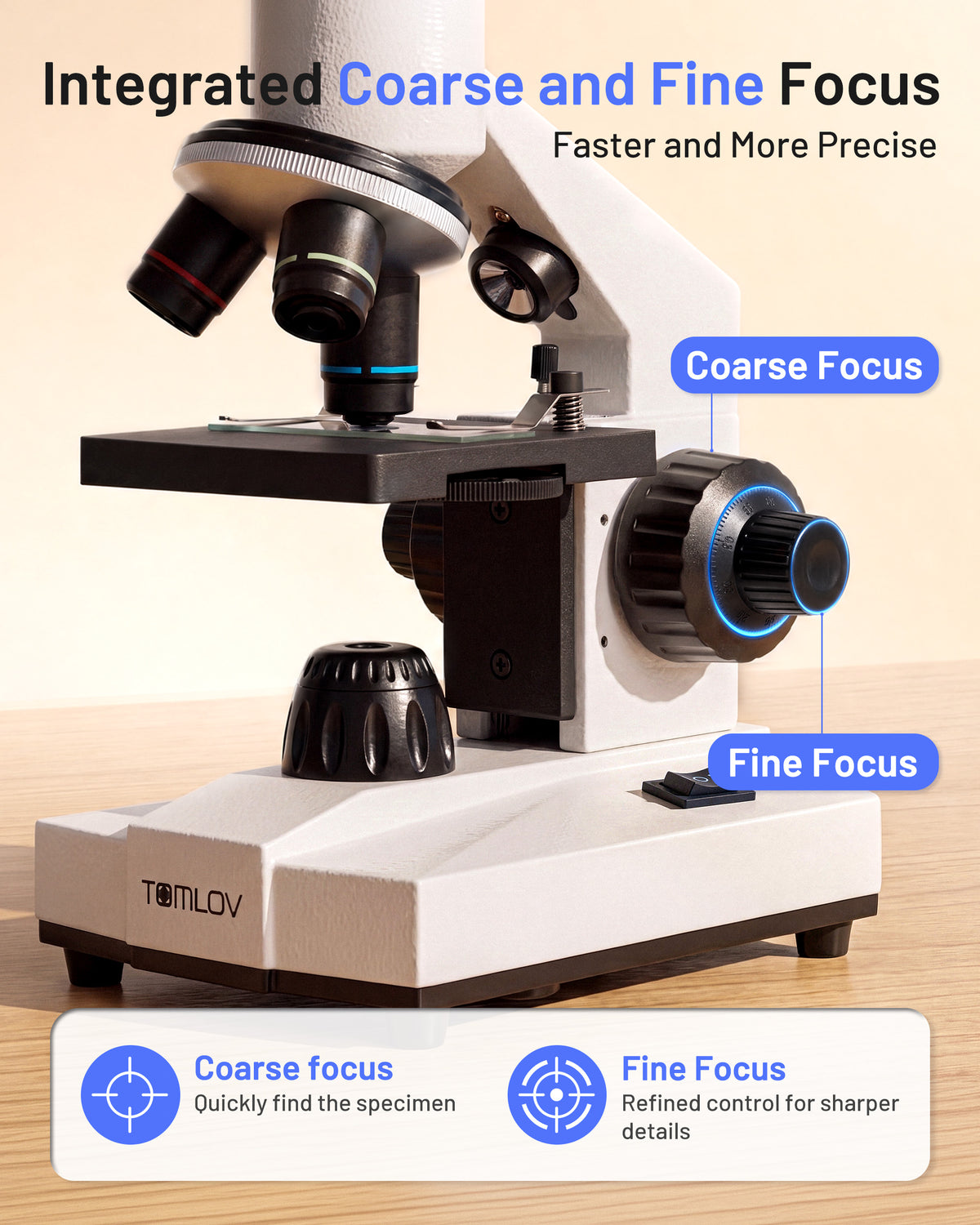 【NEW】TOMLOV Compound Microscope with Coarse & Fine Focus for Students, 40X-2000X