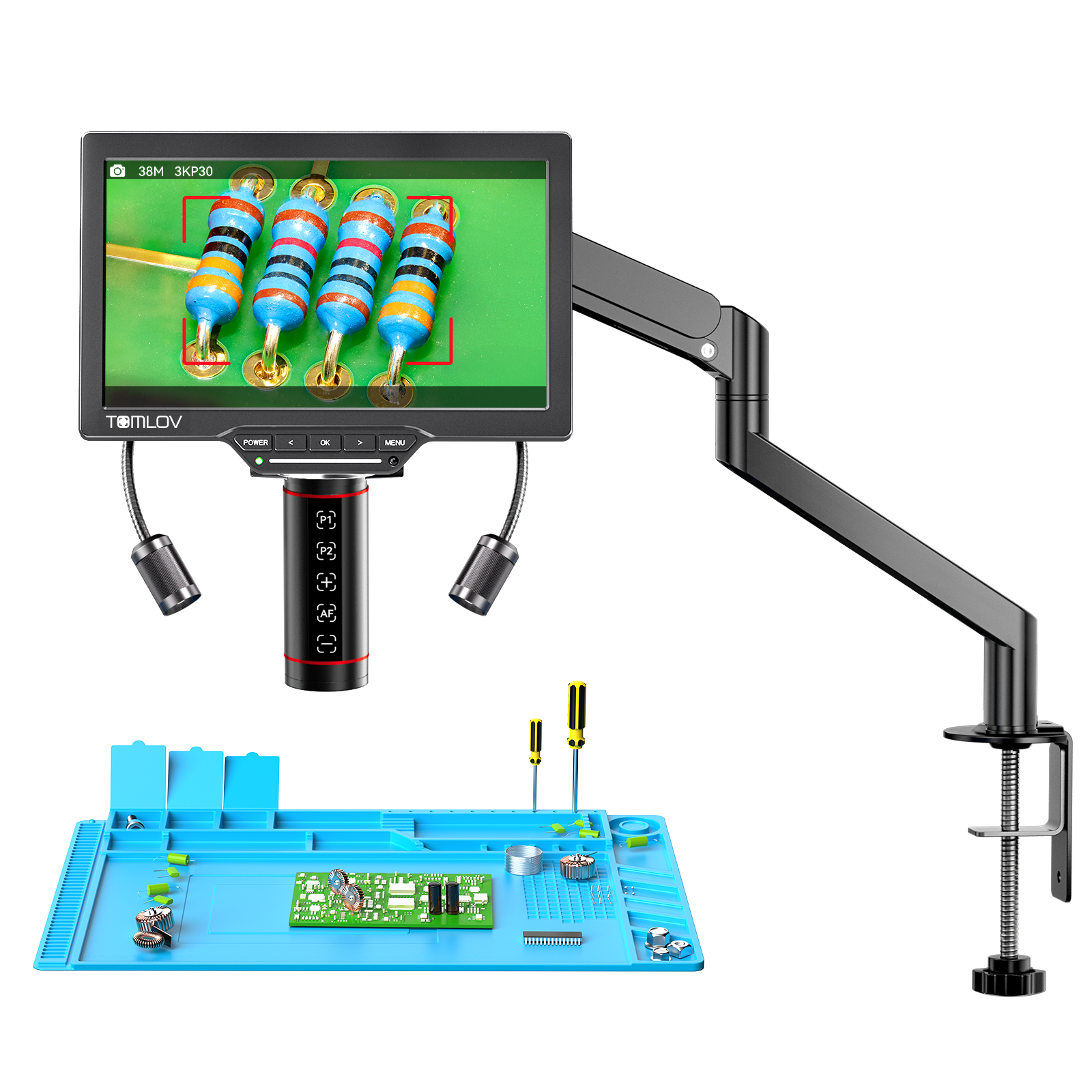 TOMLOV Autofocus Coin Digital Microscope, TM3K-AF Flex Arm Soldering Scope