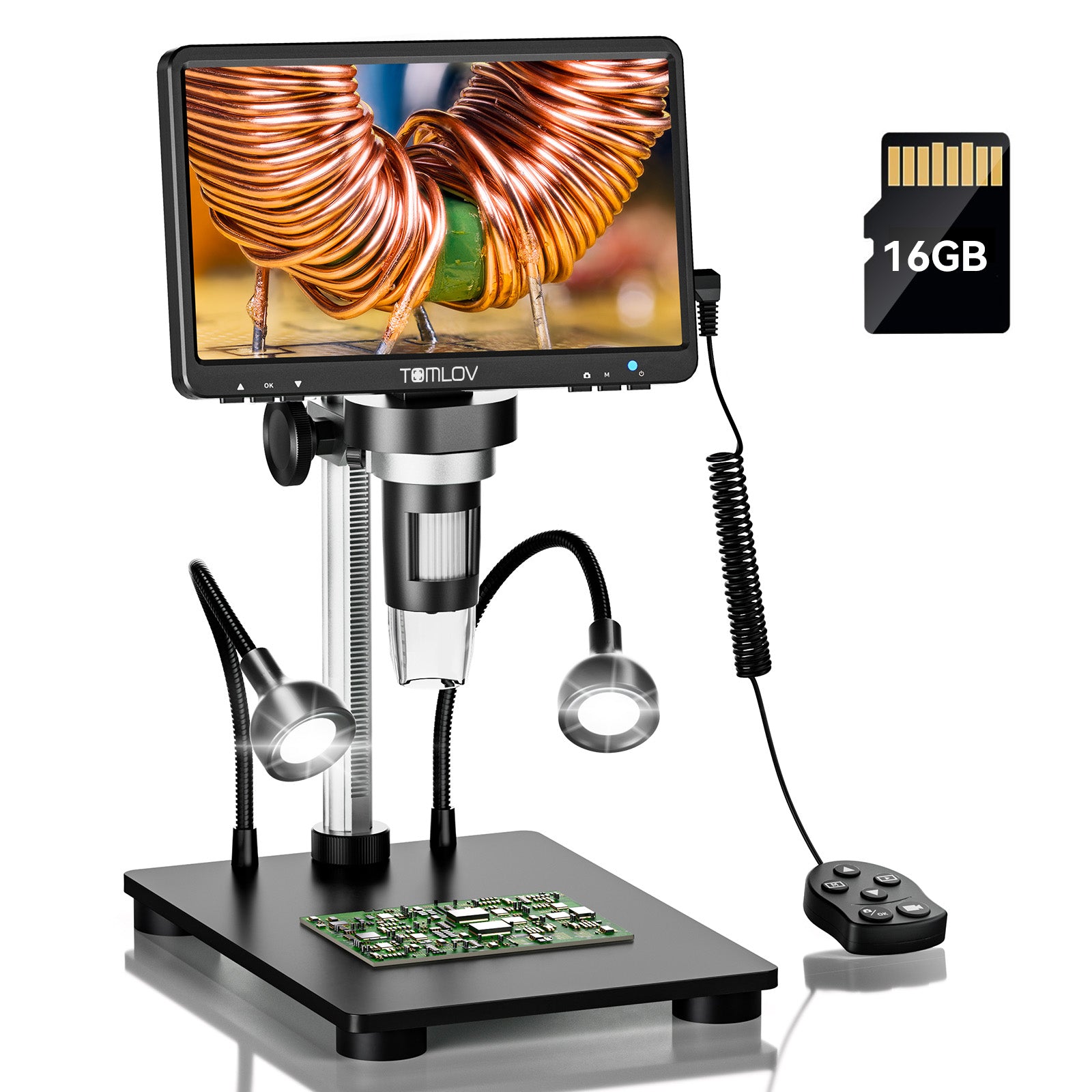 TOMLOV DM9B 7" Digital Microscope 1200X for Coins & Soldering, 16GB, Black