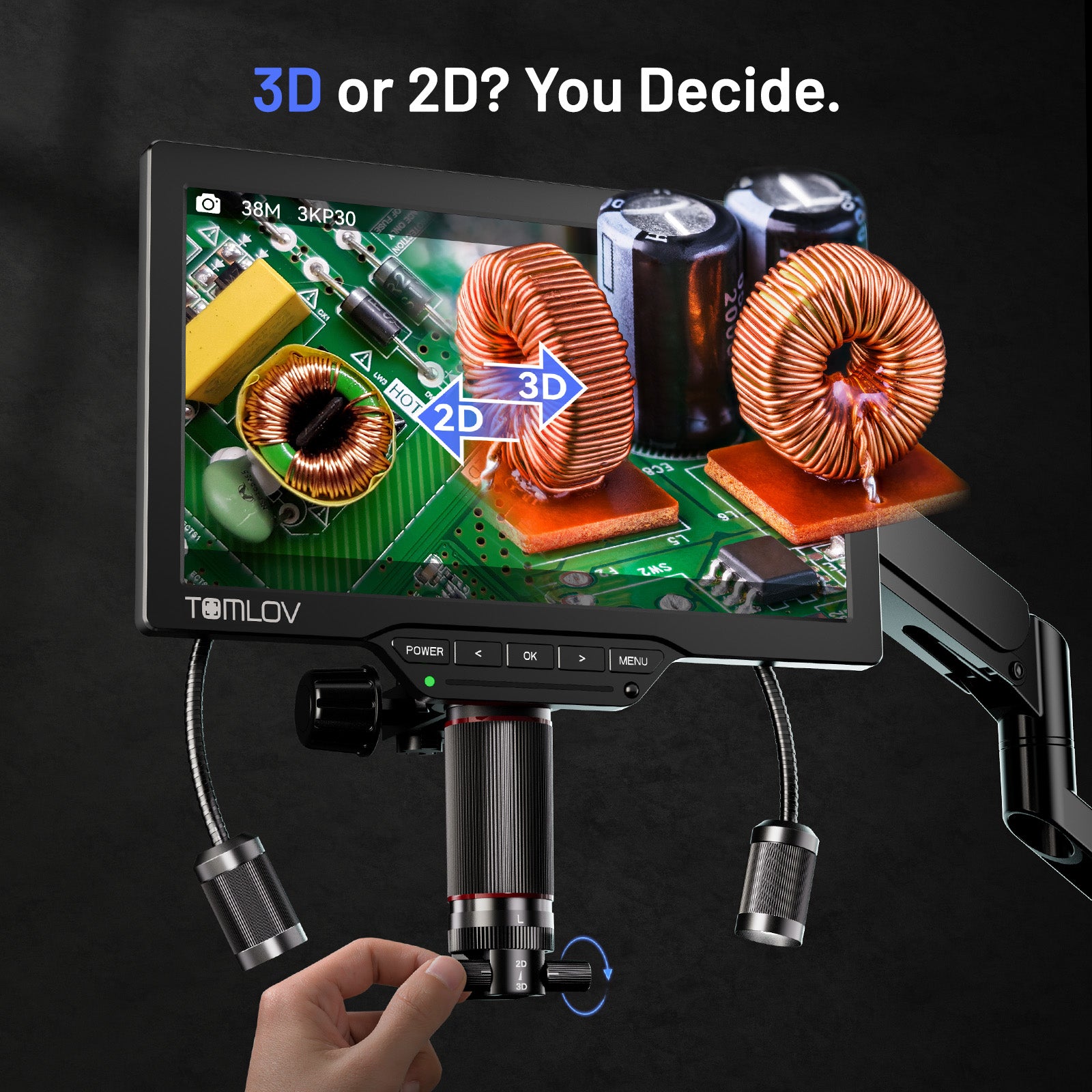 TOMLOV 3D Magnetic Dual Lens Digital Microscope TM3K-3D Max, 10.1" 3K Scope