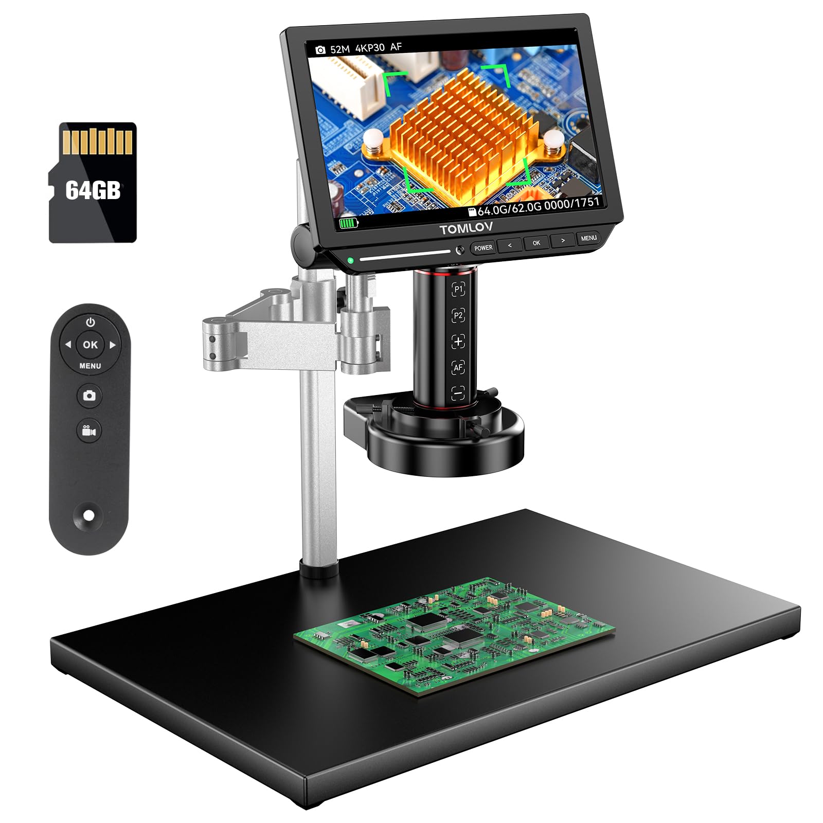 TOMLOV 4K Autofocus Microscope TM4K-AF Max, 10.1" HDMI Digital Microscope with Spin Flex Arm, Micro Soldering Microscope for Electronics Repair
