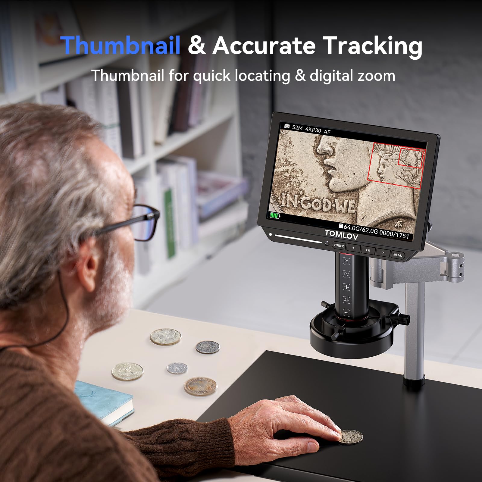 Thumbnail & Accurate Tracking
Thumbnail for quick locating & digital zoom TOMLOV 4K Autofocus Microscope TM4K-AF Max, 10.1" HDMI Digital Microscope with Spin Flex Arm