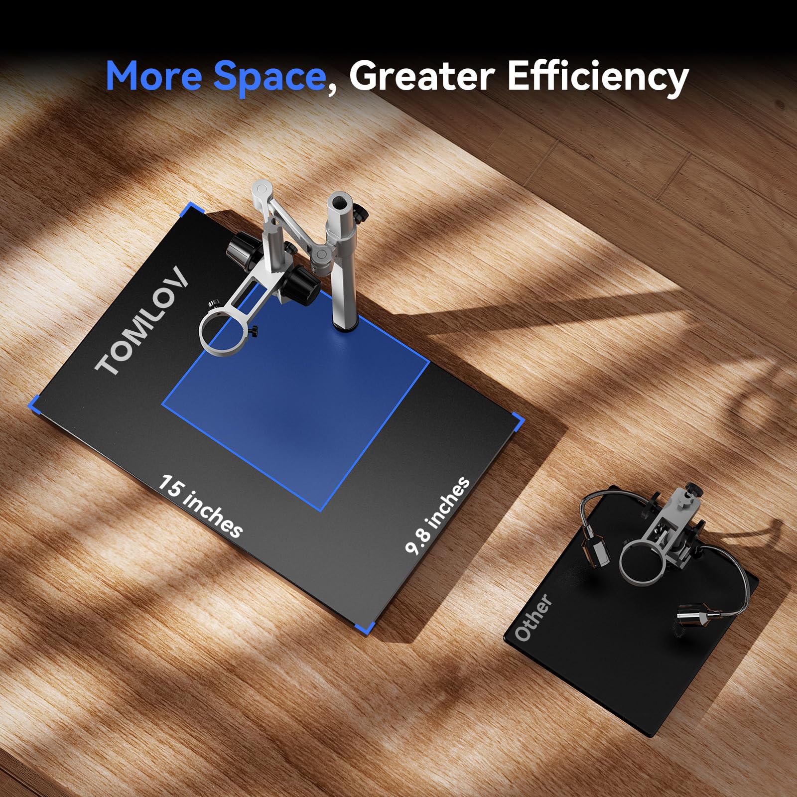 15inches*9.8inches Large Base . More space, greater efficiency, TOMLOV 4K Autofocus Microscope TM4K-AF Max, 10.1" HDMI Digital Microscope with Spin Flex Arm, Micro Soldering Microscope for Electronics Repair
