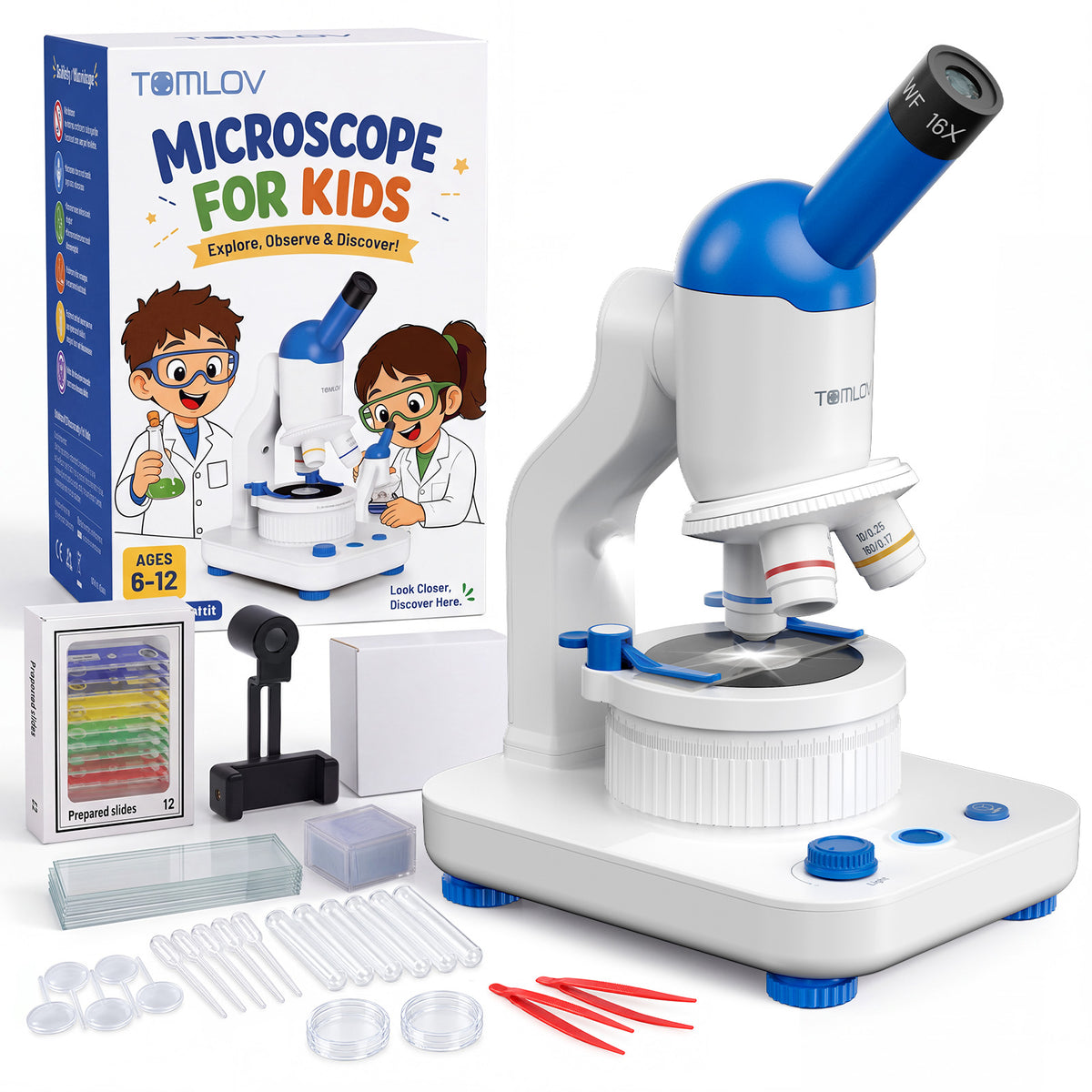 TOMLOV DM301K Microscope for Kids, 640X Educational Science Kit, STEM Toy
