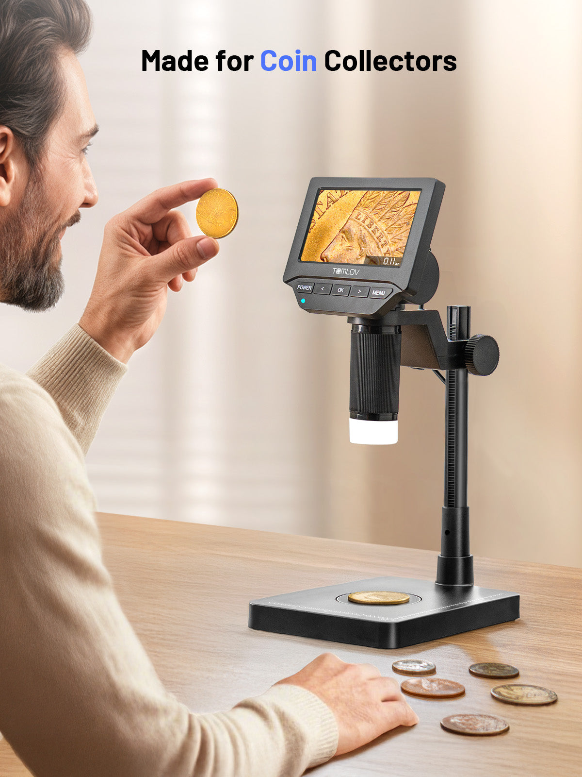 TOMLOV DM4W Digital Coin Microscope with Built-in Weighing Scale, 4.3-Inch