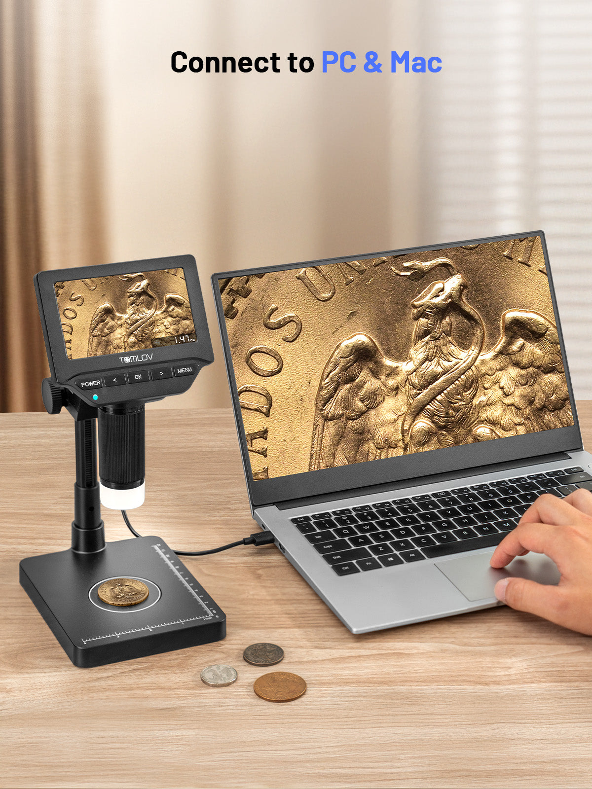 TOMLOV DM4W Digital Coin Microscope with Built-in Weighing Scale, 4.3-Inch