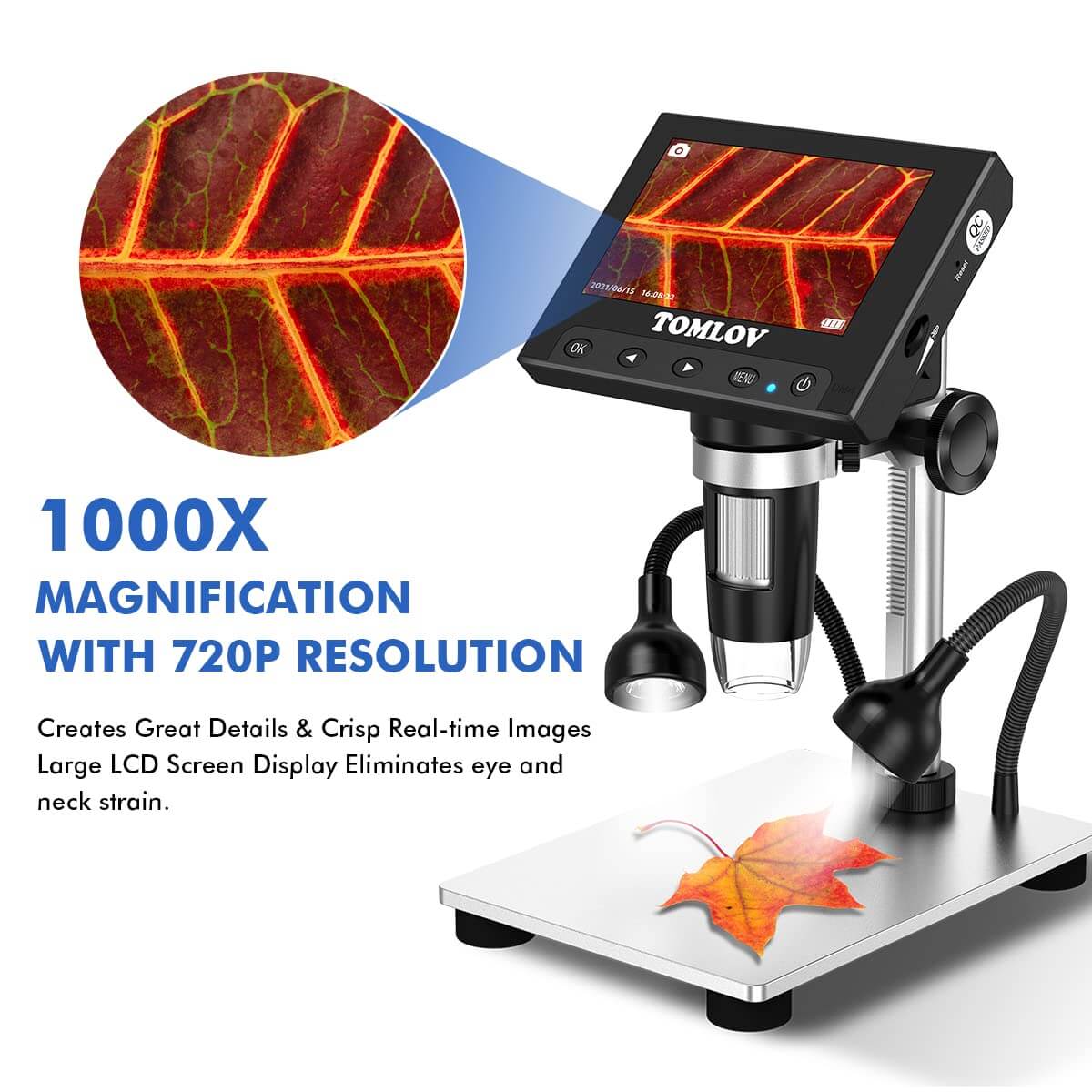 TOMLOV DM4S Microscope 1000X 4.3" LCD Digital Microscope