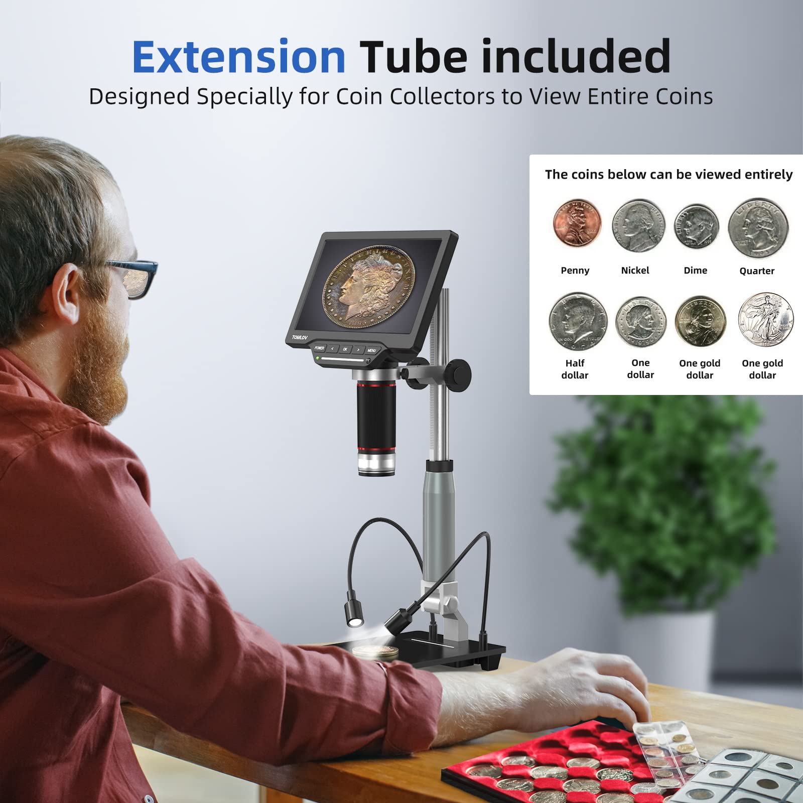 TOMLOV DM201 Digital Microscope, 7 inch HDMI Microscope with Screen