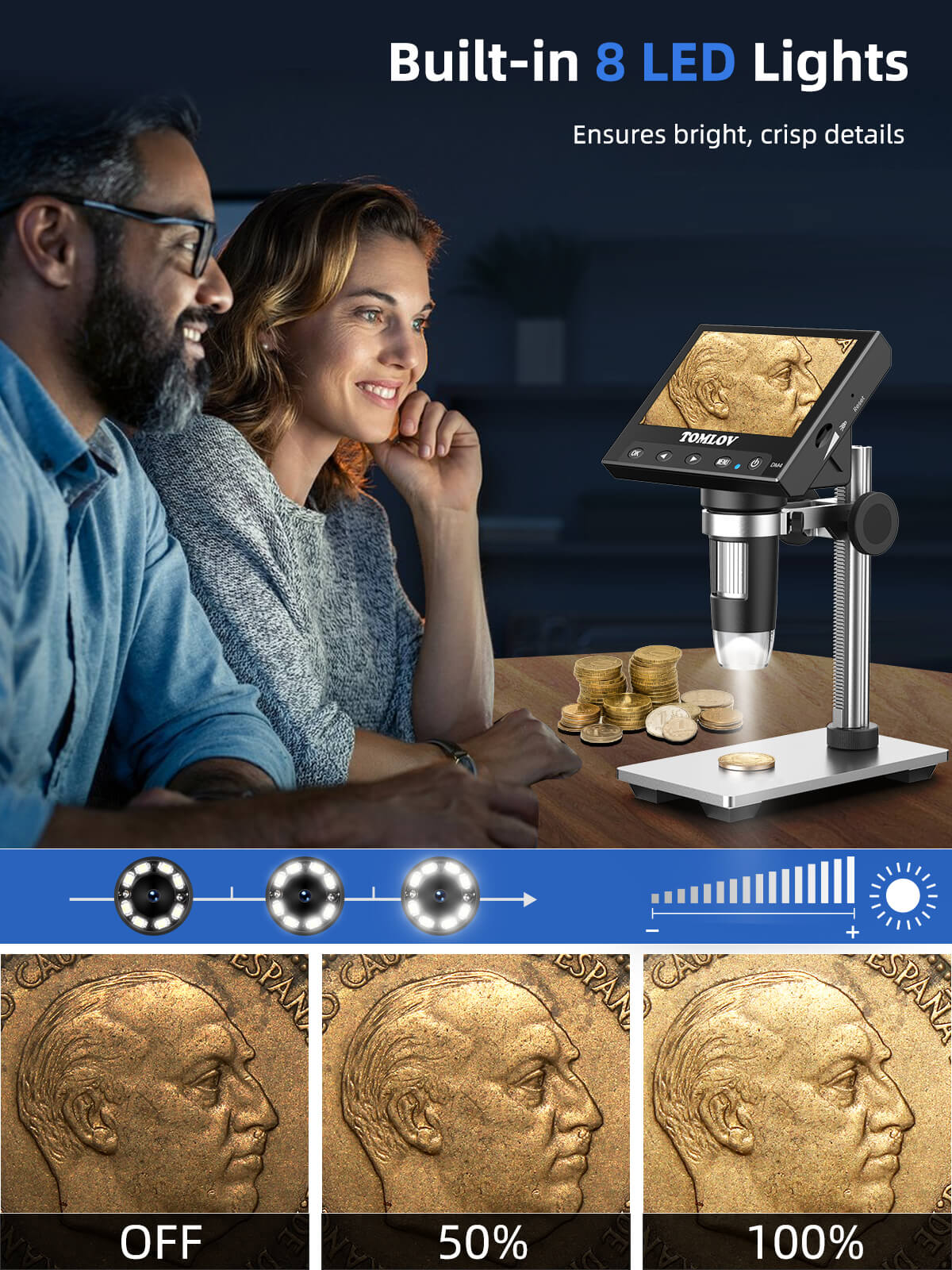 TOMLOV DM4 Coin Microscope, 4.3" LCD digital microscope