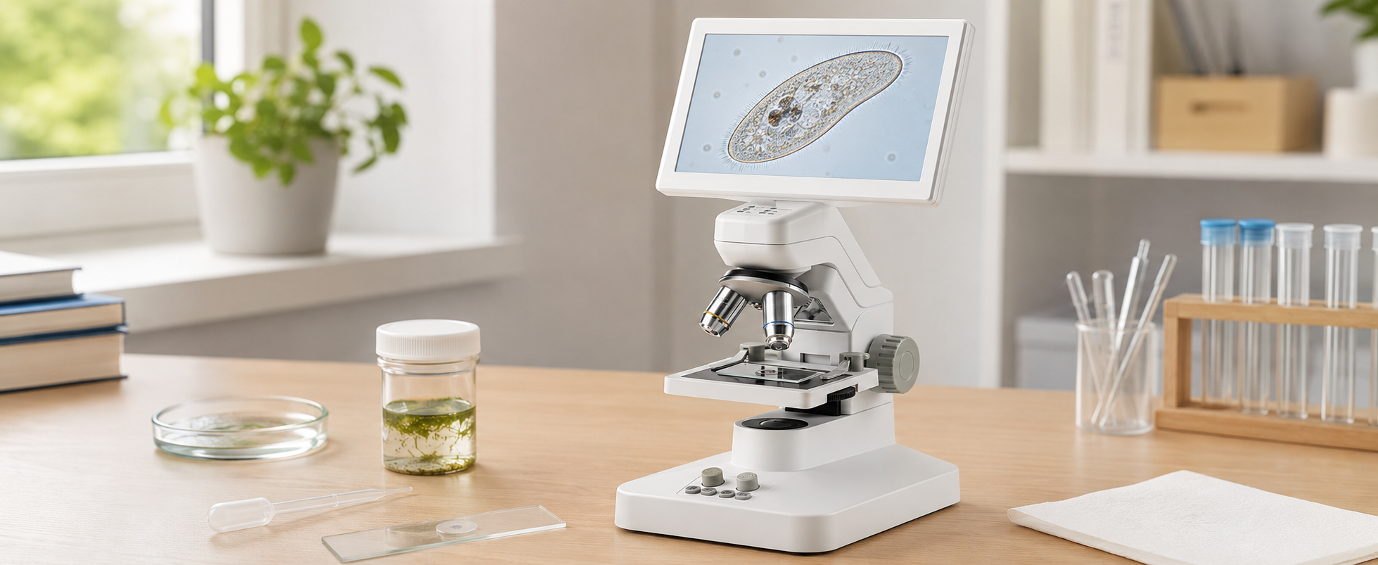 Paramecium viewed with a TOMLOV digital microscope.