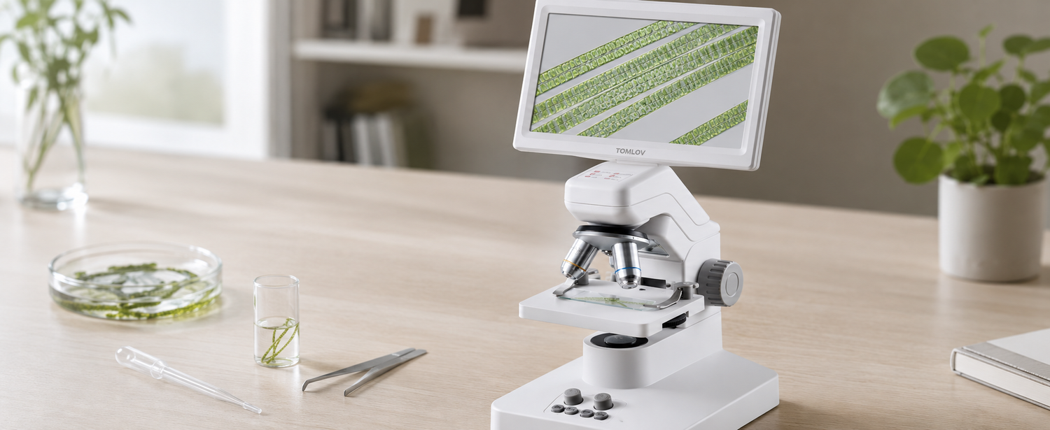 Spirogyra viewed with a digital microscope.