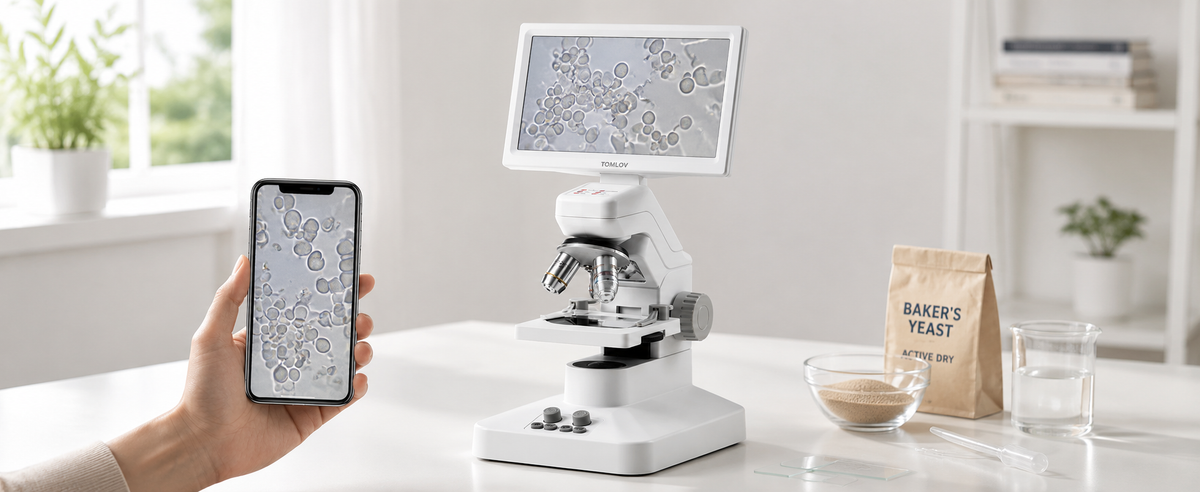 Viewing yeast with a digital microscope.