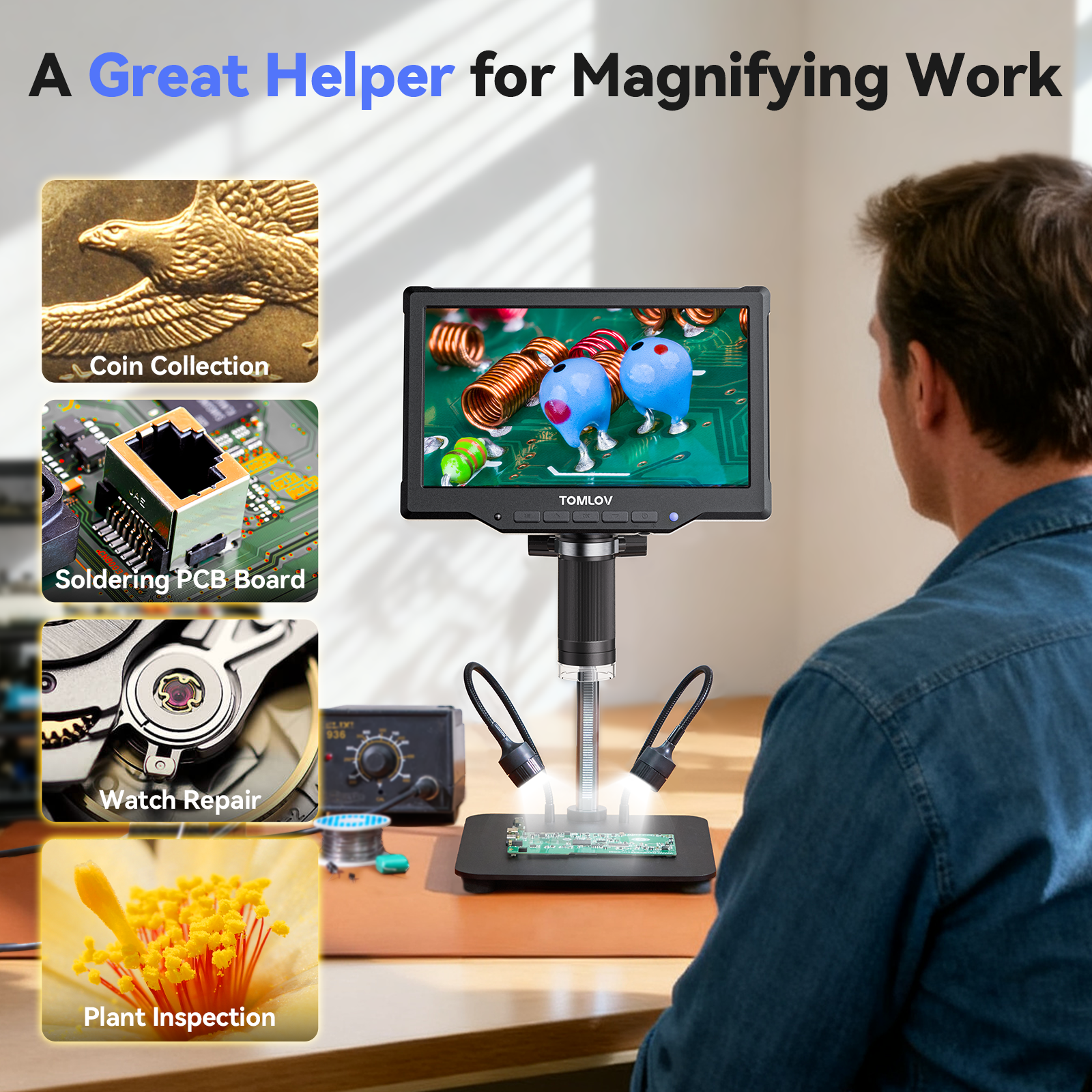 TOMLOV DM10 10.1" 1080P 1200X HD IPS Coin Microscope