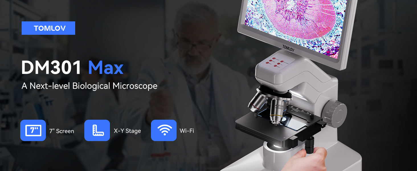 TOMLOV DM301 Max Microscope for Kids Students Adults with X-Y Stage, D