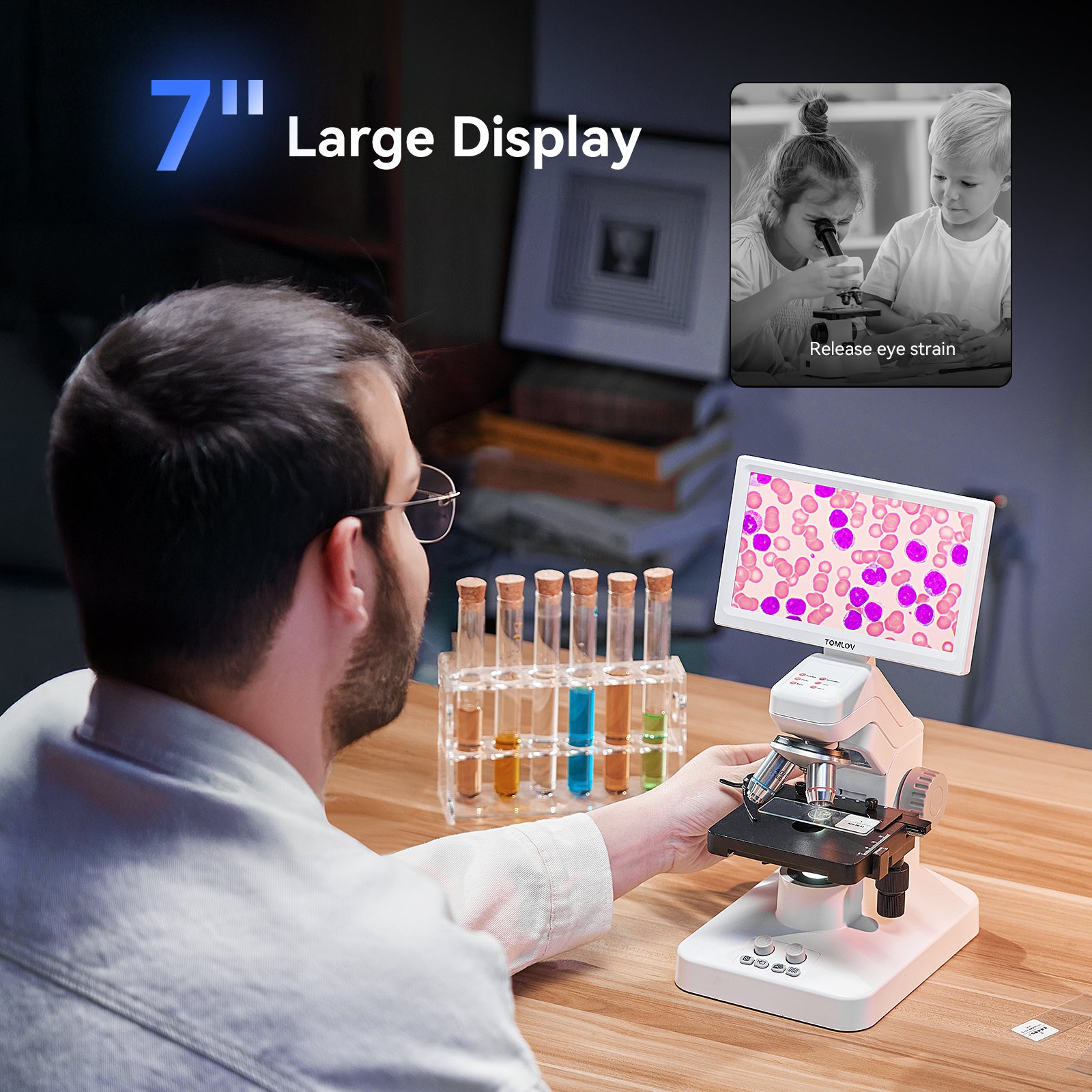 TOMLOV DM301 Max Microscope for Kids Students Adults with X-Y Stage, Digital Microscope Camera with 7" Screen