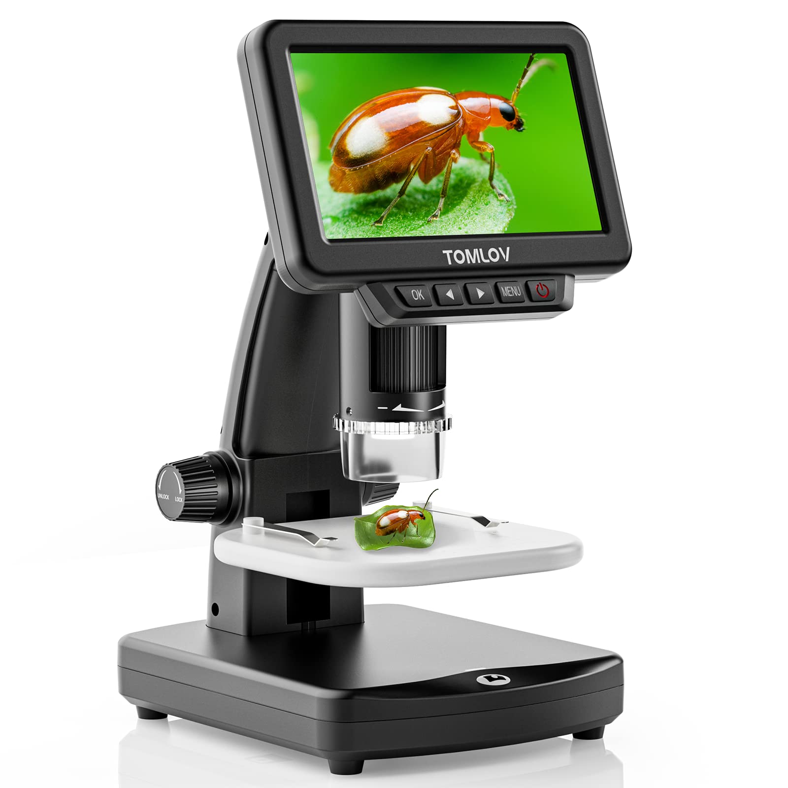 TOMLOV DM13 1000X Microscopio Digital LCD, Microscopio de Monedas con Pantalla IPS de 5"