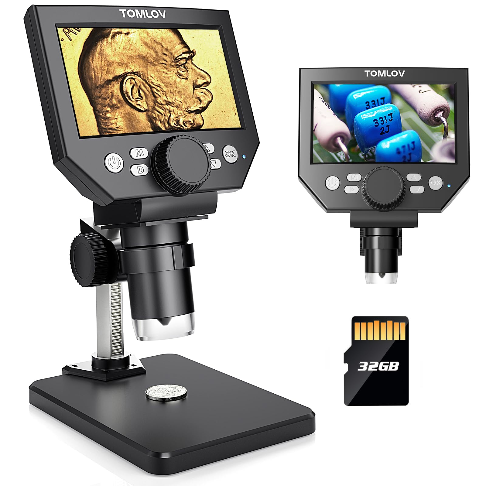 TOMLOV DM4 Lite Coin Microscope LCD Digital Microscope 1000X 4.3 inch