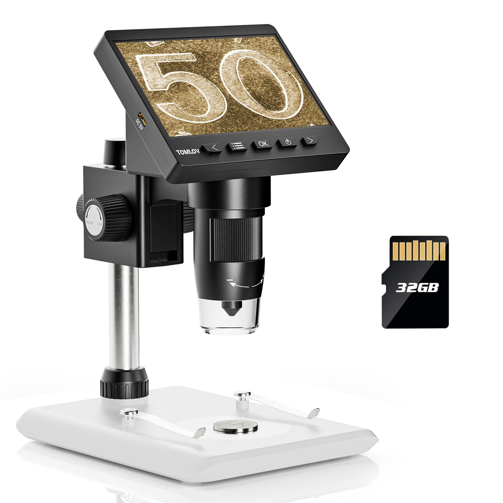 TOMLOV DM43 Microscopio de Monedas | Microscopio Digital LCD de 4,3" 1000A, Pantalla IPS 