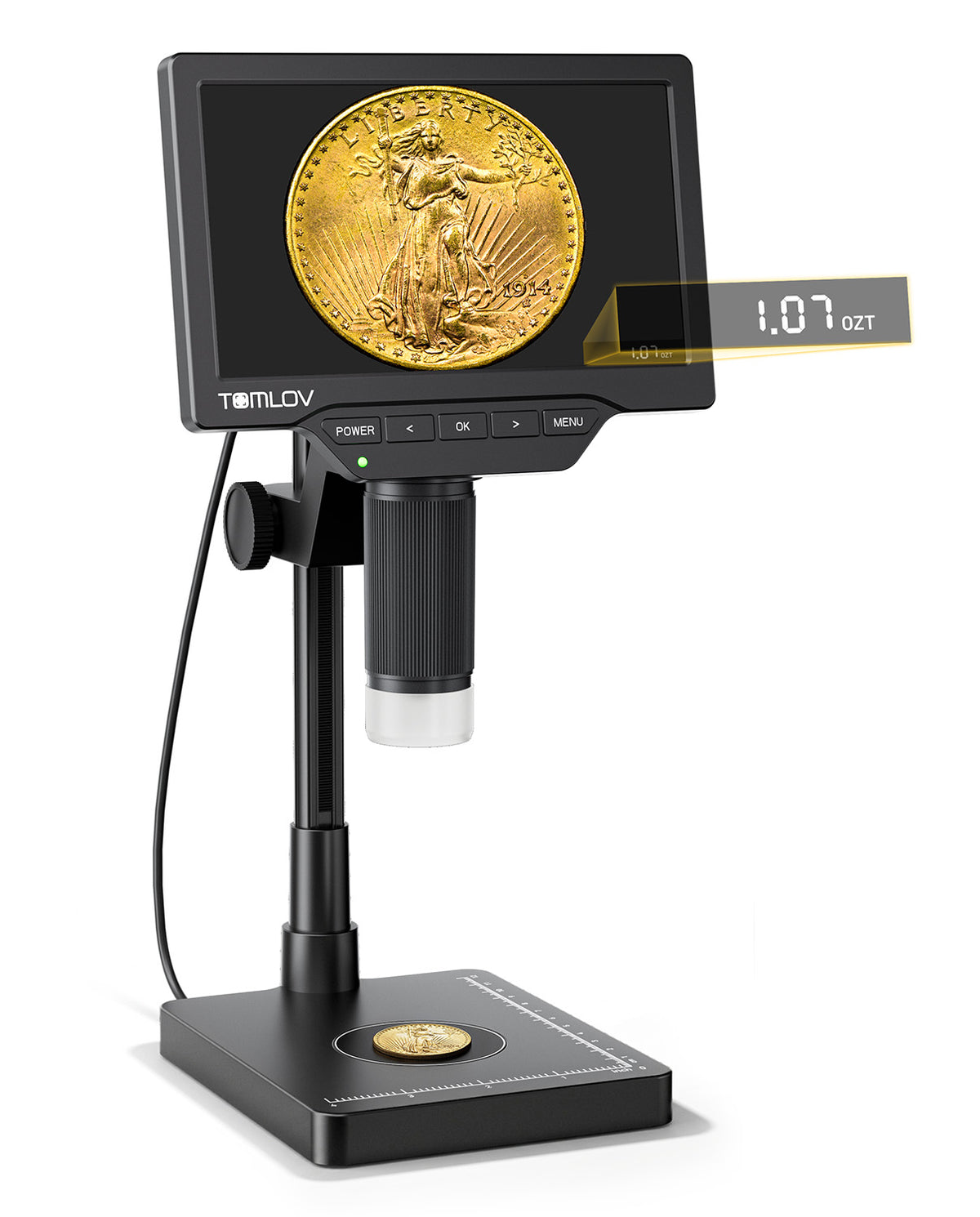 【NEW】TOMLOV DM4W Max 2K Coin Microscope with Built-in Scale, 7" Full Coin View