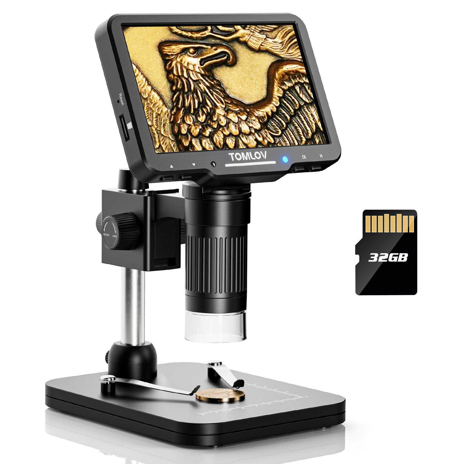 TOMLOV DM5 5’’ 1080P Coin Microscope 1000X,