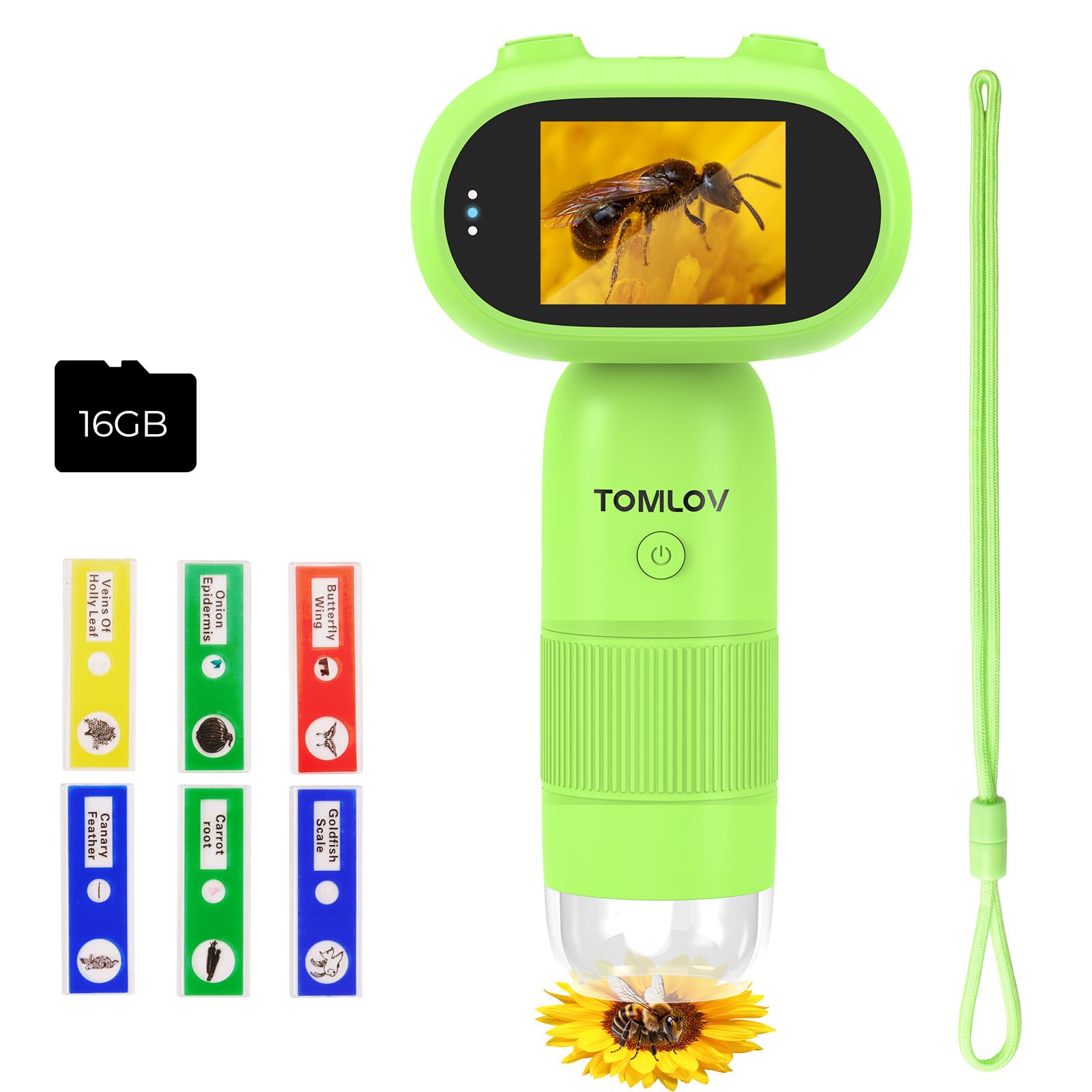 TOMLOV P30 Microscope for Kids, Portable 1000X Slides Digital Microscope with 2" Screen, HD 16MP Camera & 1080P Video