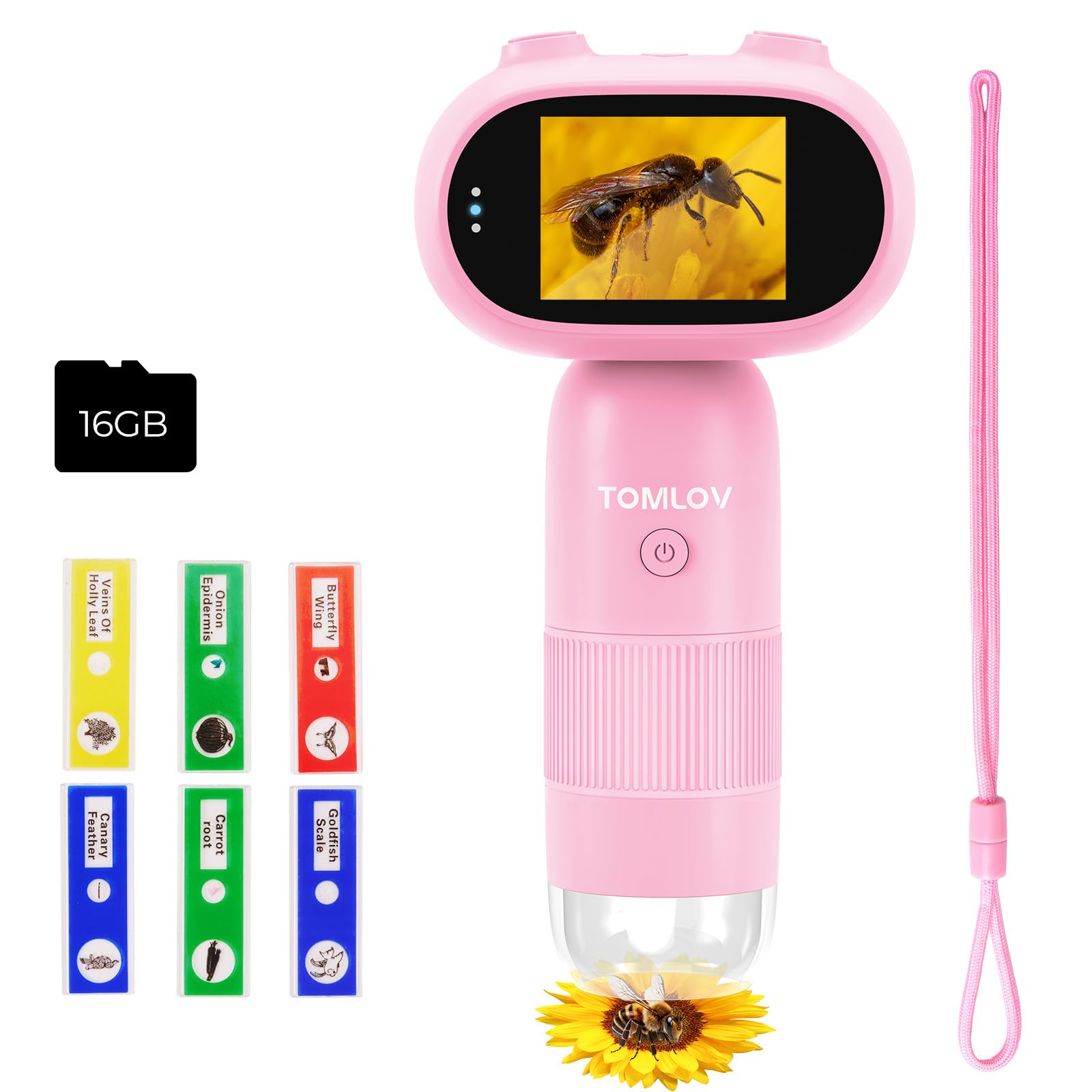 TOMLOV P30 Microscope for Kids, Portable 1000X Slides Digital Microscope with 2" Screen, HD 16MP Camera & 1080P Video